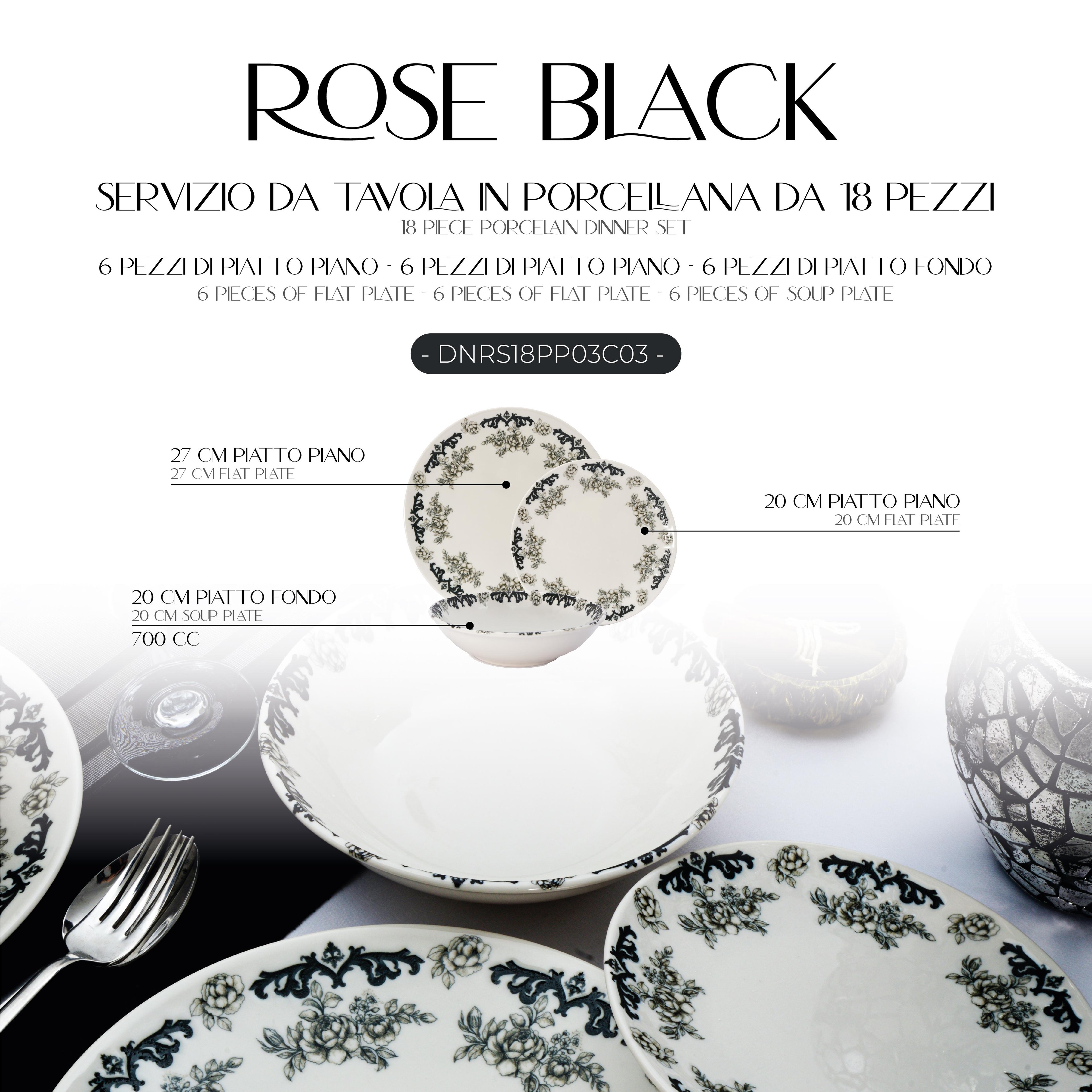 Rose Black Servizio di Piatti Porcellana