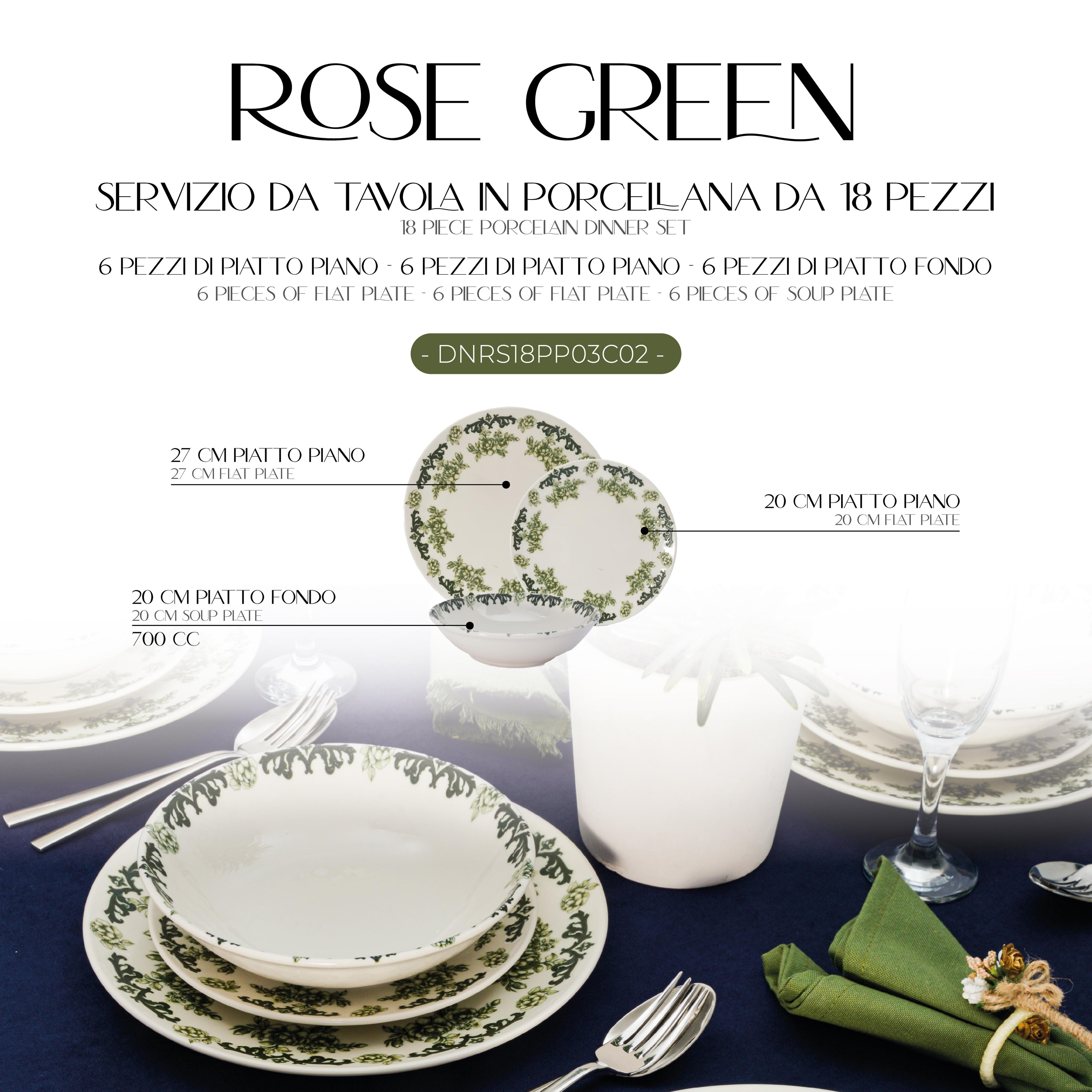 Rose Green Servizio di Piatti Porcellana