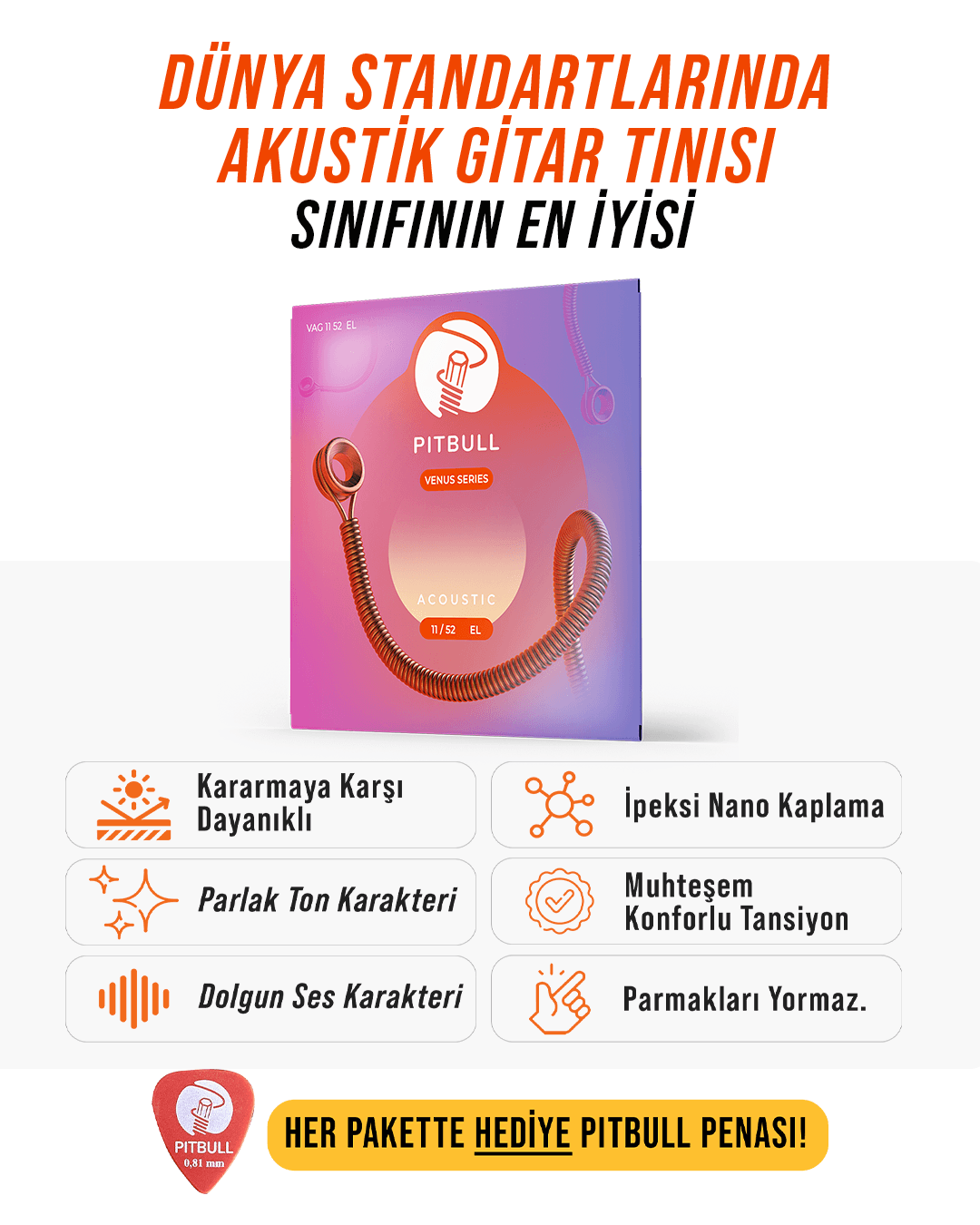 Pitbull Strings Venüs Seri Akustik Gitar Teli - 11-52 Extra Light