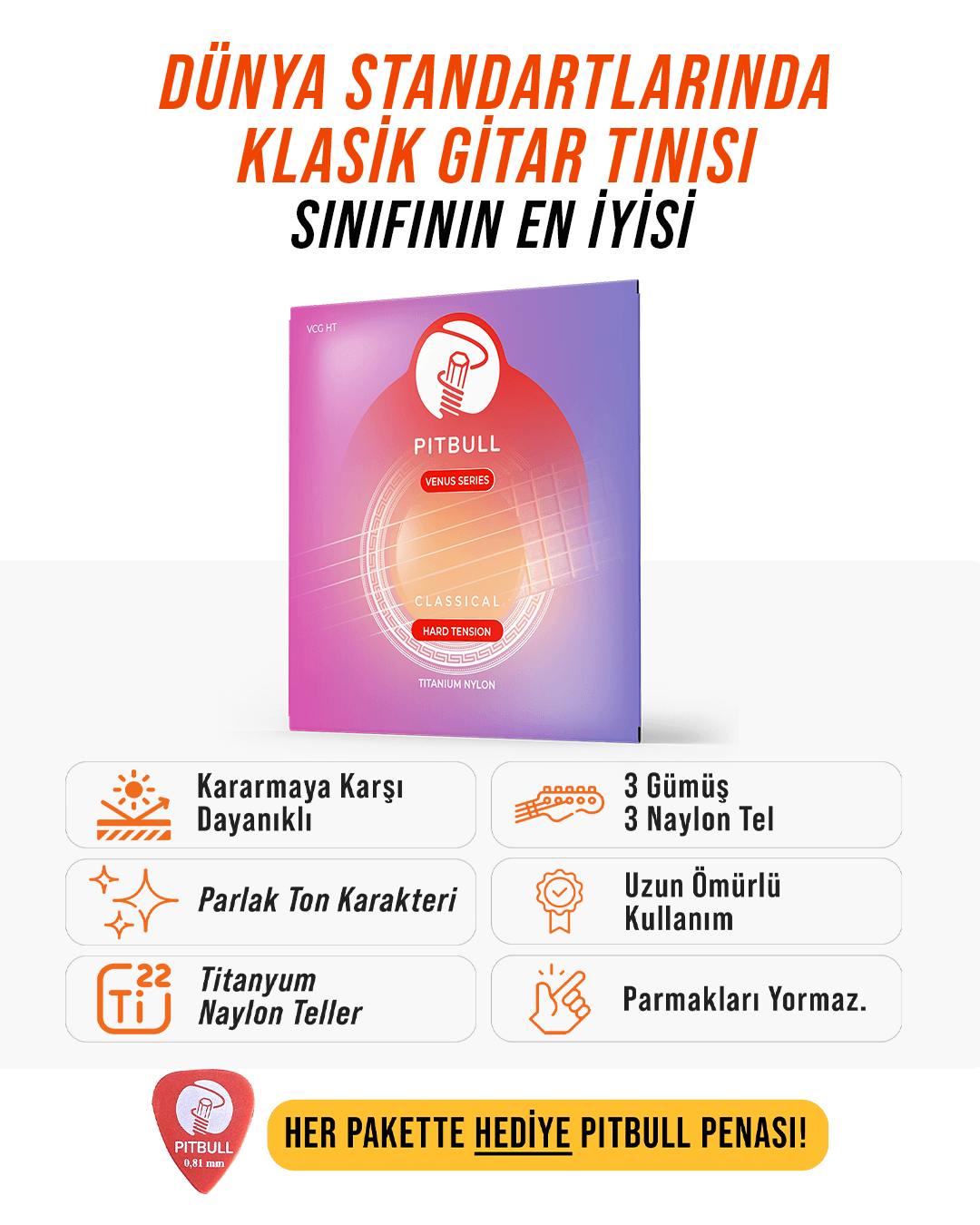 Pitbull Strings Venüs Seri Klasik Gitar Teli - Hard Tansiyon
