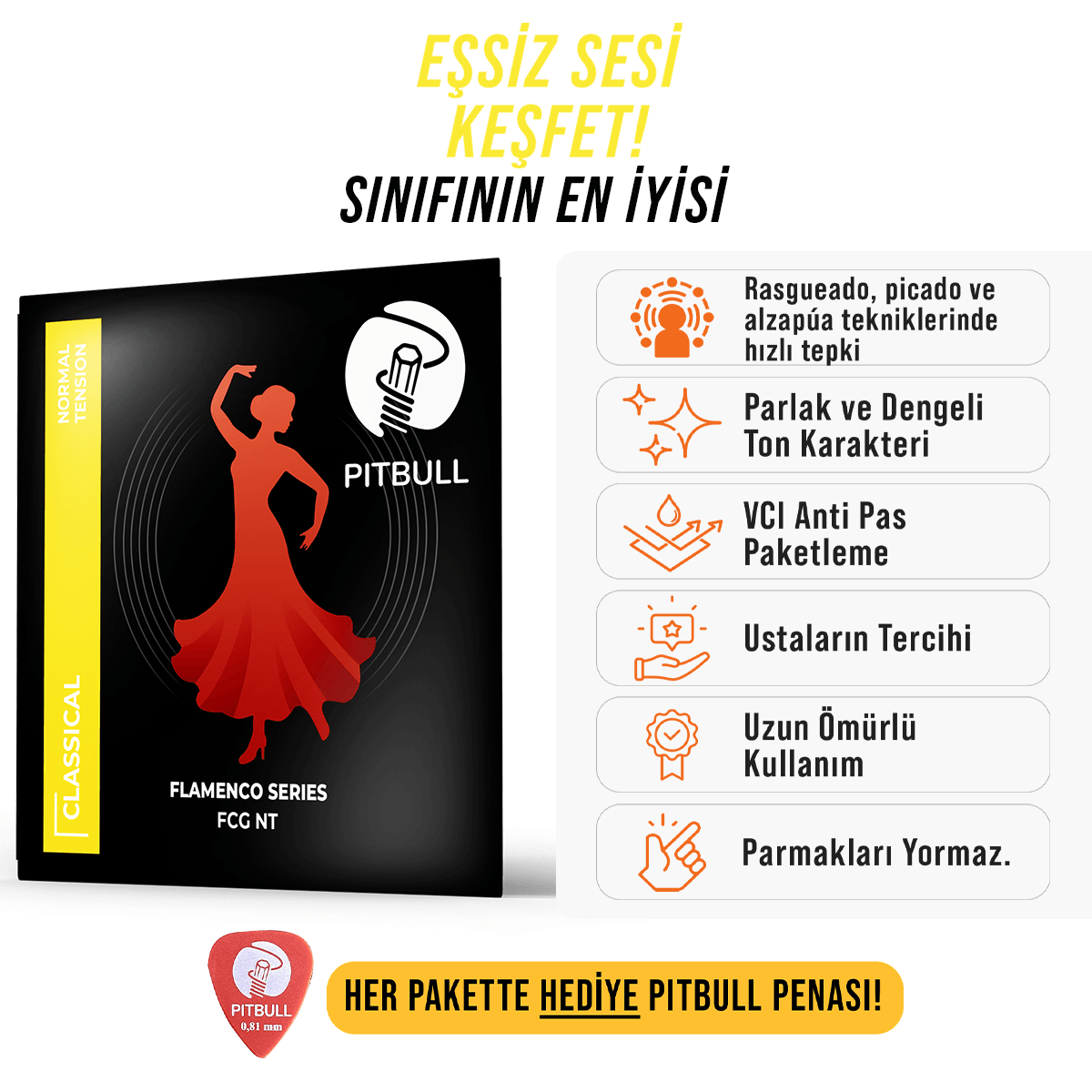 Pitbull Strings Flamenco Seri Klasik Gitar Teli 