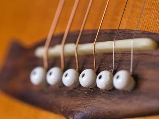 Pinlerin olduğu tarafa tellerin toplu olan kısmını yerleştirin.Eski telleri sökerken çıkardığınız pinleri, yeni tellerin toplu taraflarından gitarın köprüsüne sıkıştırın.