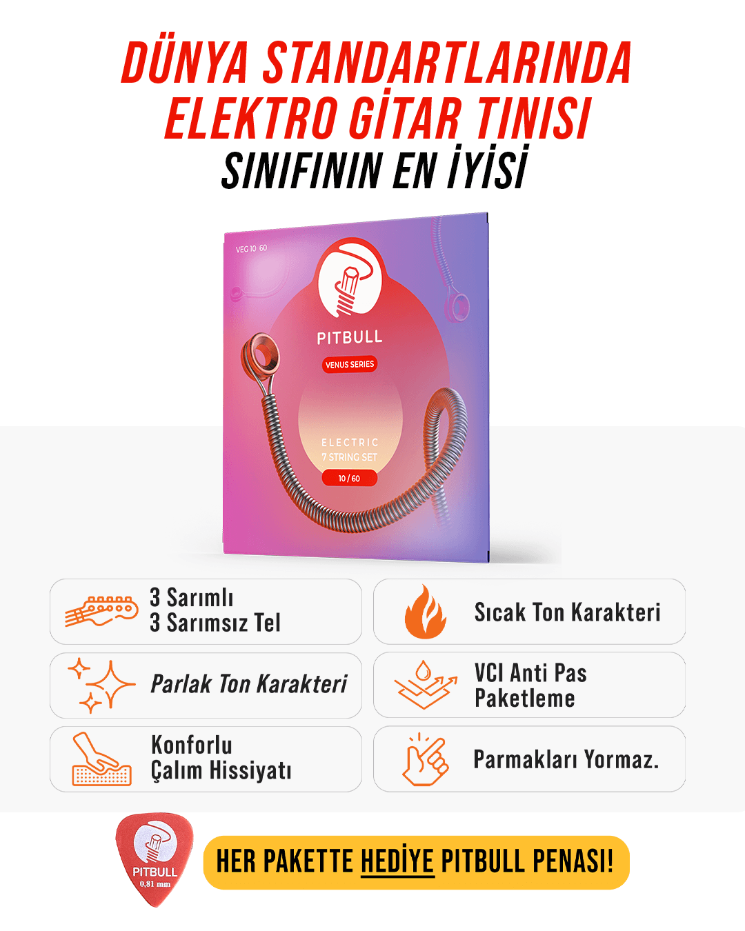 Pitbull Strings Venüs Seri Elektro Gitar Teli - 10-60 7 Telli