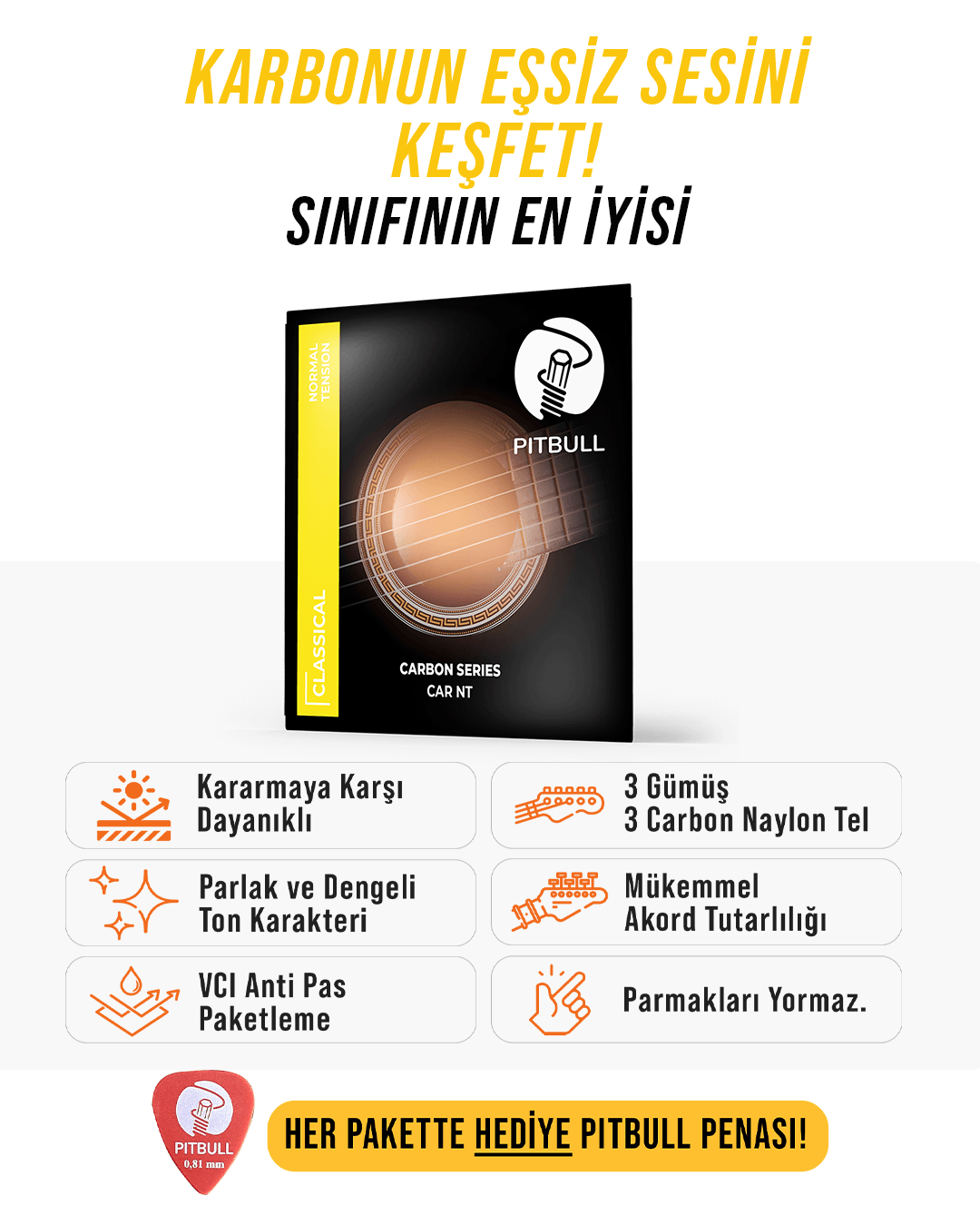 Pitbull Strings Carbon Seri Klasik Gitar Teli - Normal Tansiyon