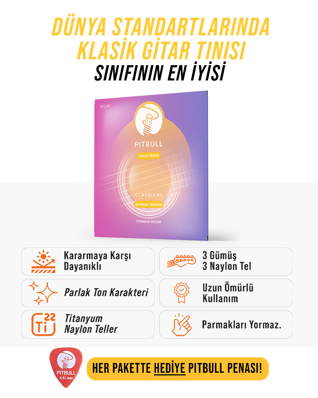 Pitbull Strings Venüs Seri Klasik Gitar Teli - Normal Tansiyon
