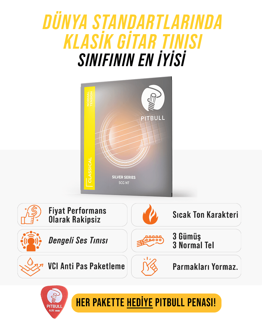 Pitbull Strings Silver Seri Klasik Gitar Teli - Normal Tansiyon