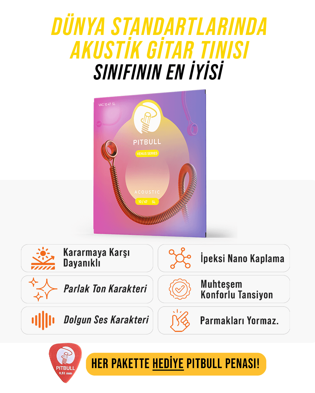 Pitbull Strings Venüs Seri Akustik Gitar Teli - 10-47 Süper Light