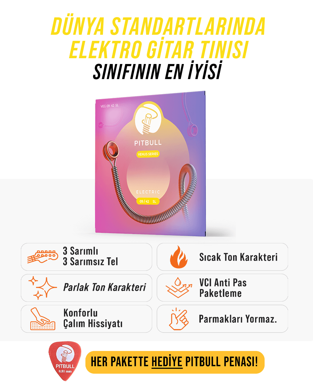 Pitbull Strings Venüs Seri Elektro Gitar Teli - 09-42 Süper Light