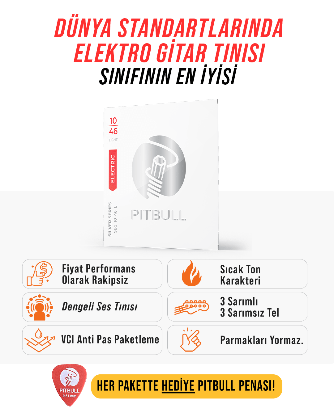 Pitbull Strings Silver Seri Elektro Gitar Teli - 10-46 Light