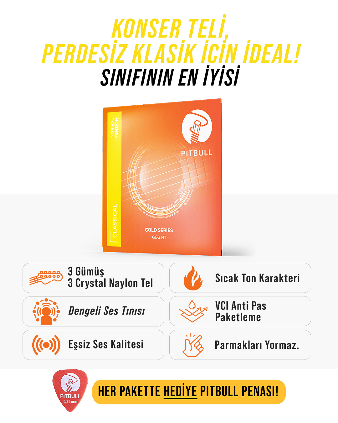 Pitbull Strings Gold Seri Klasik Gitar Teli - Normal Tansiyon