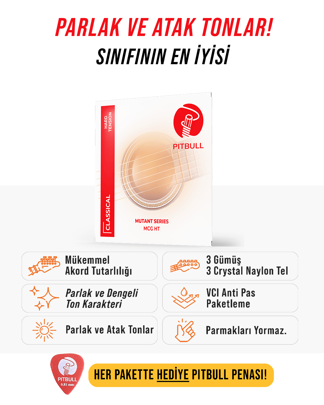 Pitbull Strings Mutant Seri Klasik Gitar Teli - Hard Tansiyon