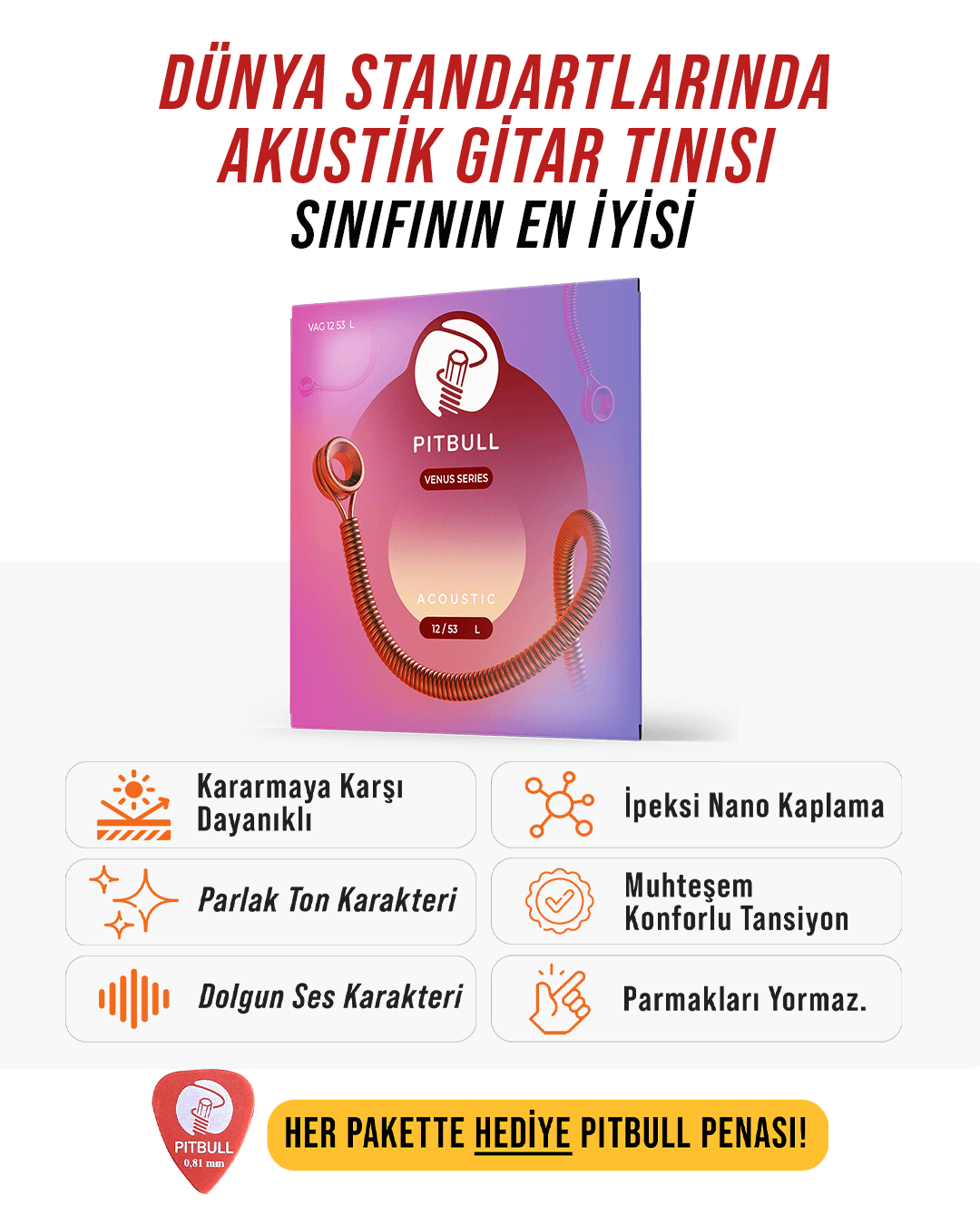 Pitbull Strings Venüs Seri Akustik Gitar Teli - 12-53 Light