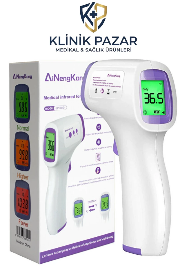 Temassız Ateş Ölçer Renkli Ekranlı, Nesne Ve Vücut Ölçer