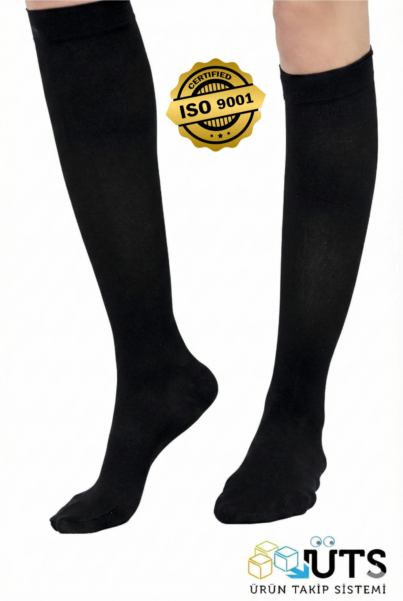 Varis Çorabı Diz Altı Ccl2 Orta Basınç - Burnu Kapalı, Siyah Renk, Çift