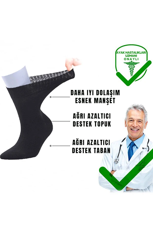 4 Adet Erkek Diyabetik Çorap - Uzun, Sıkmayan Lastik Özellikli