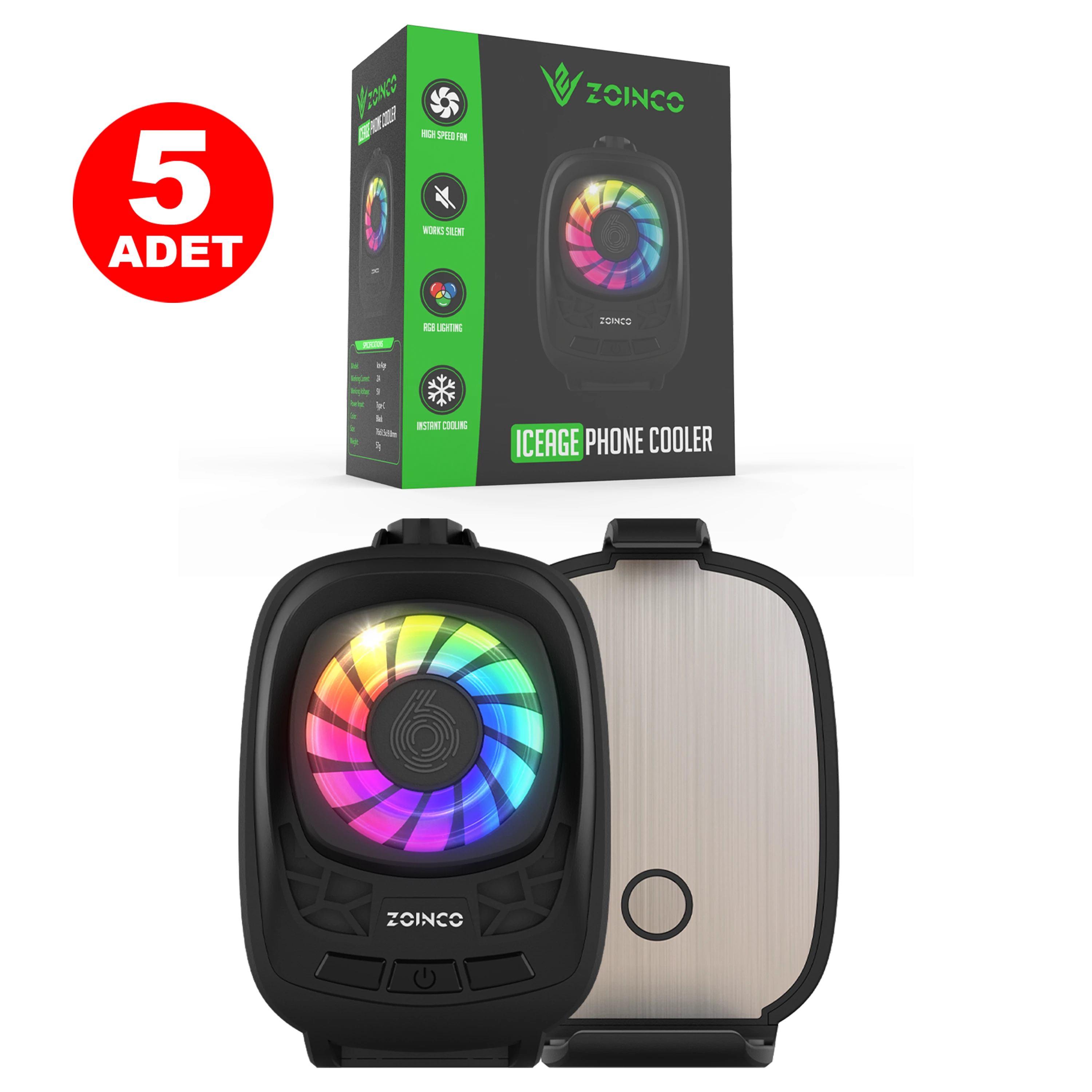 ICE AGE Telefon Soğutucu Fan - Yarı İletken Hızlı Soğutucu Radyatör 5 Adet image