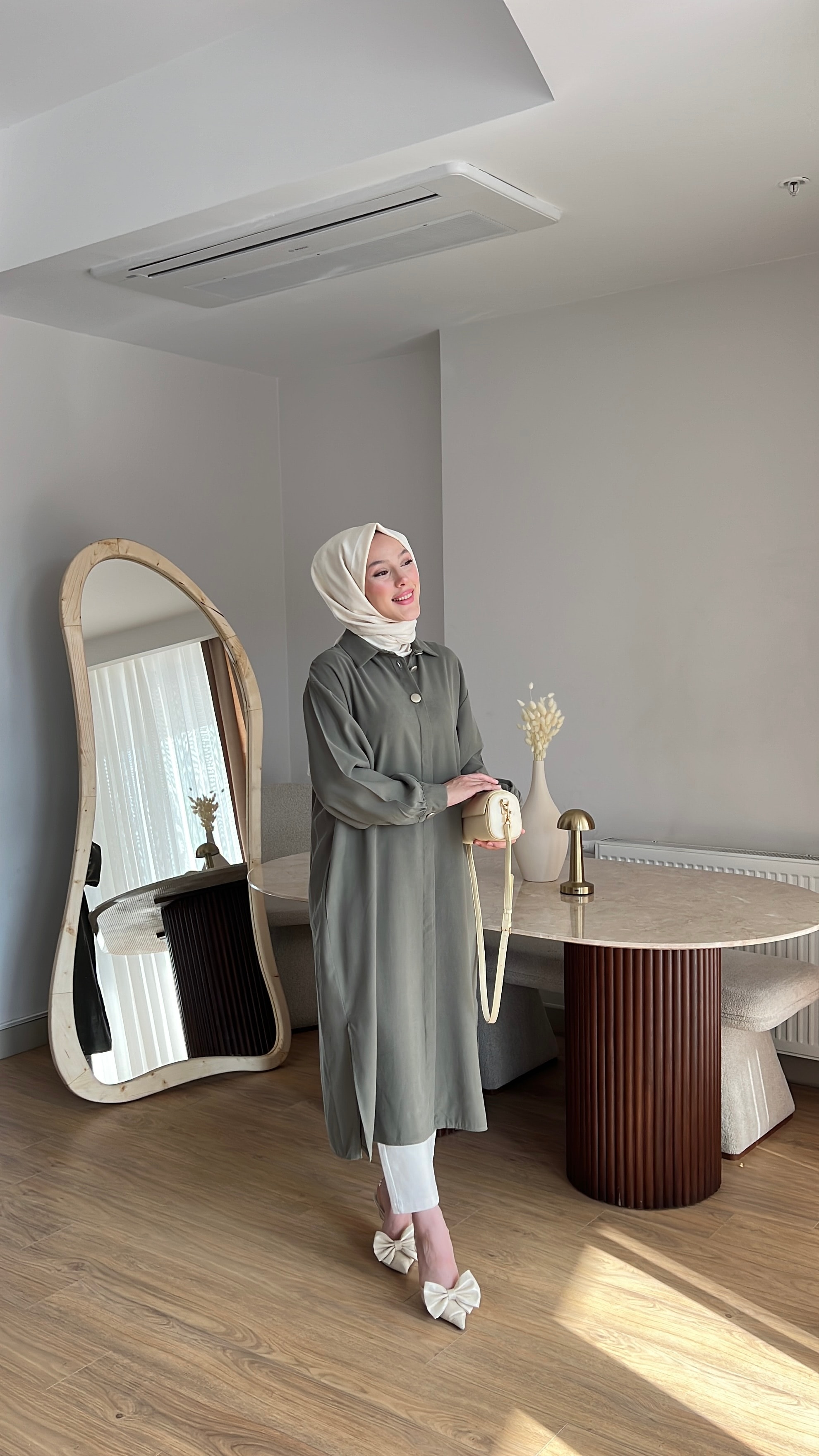 Oversize Button Kap - Haki