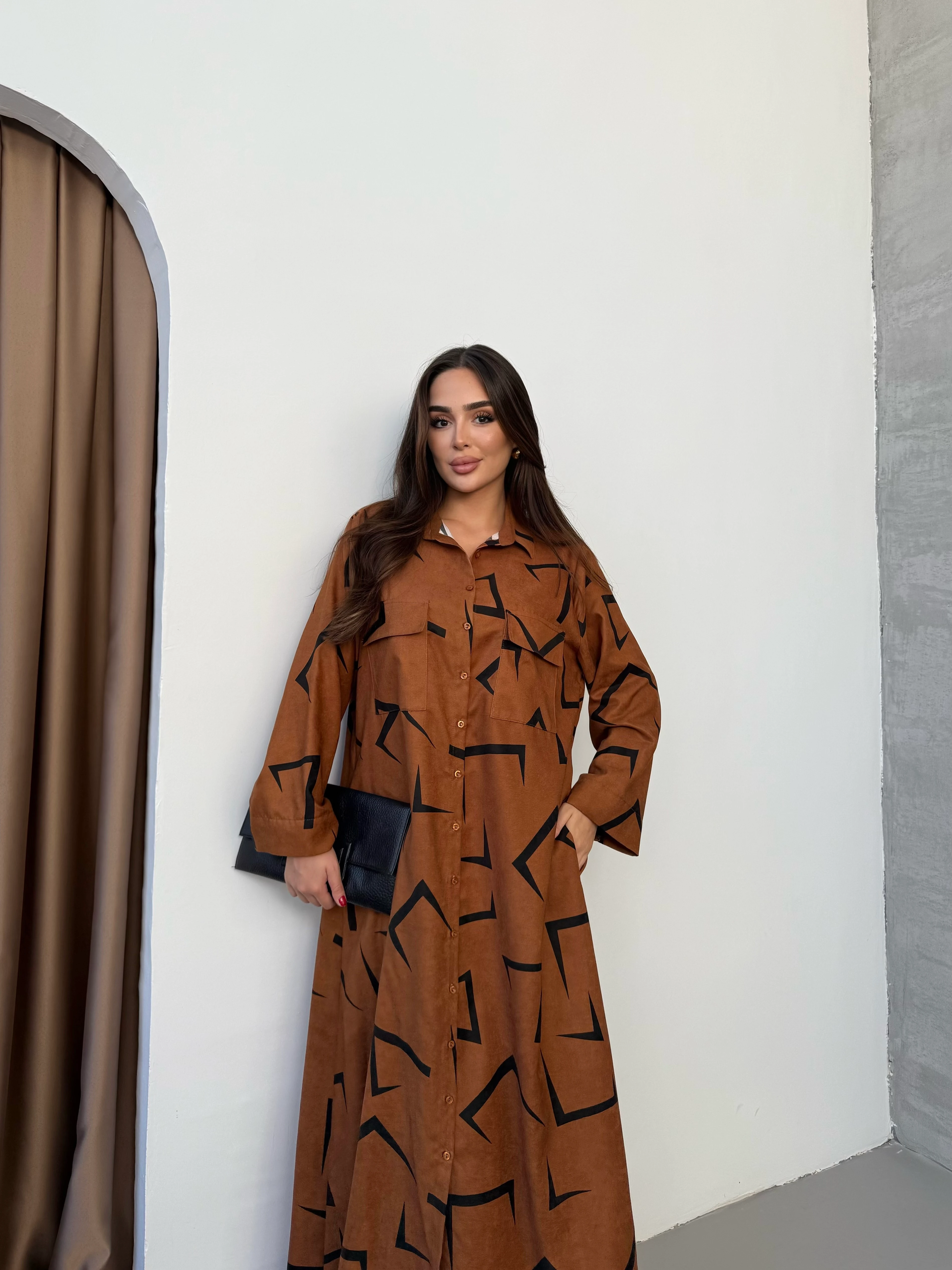 Süet Elbise Boydan Düğmeli