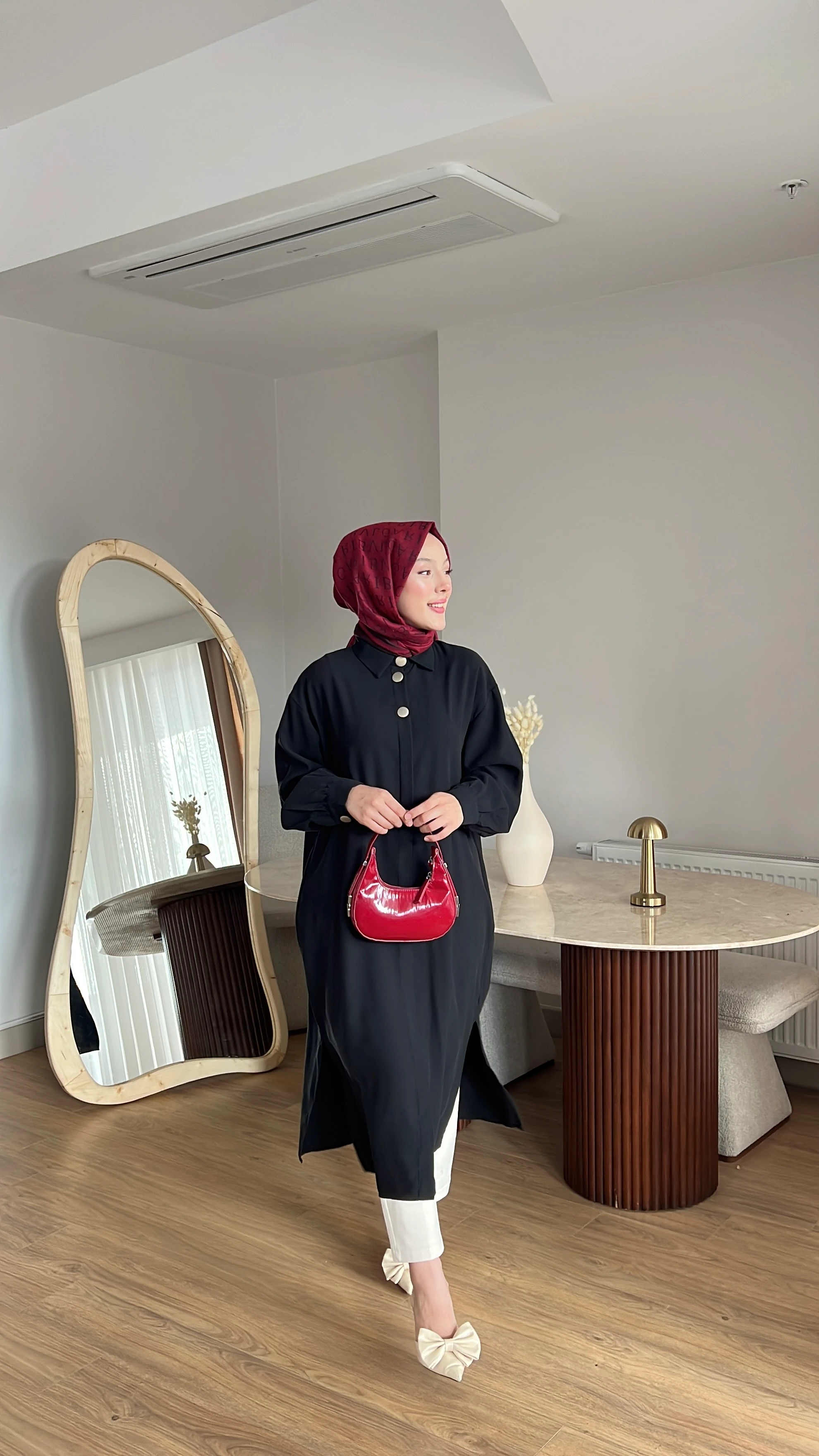 Oversize Button Kap - Siyah