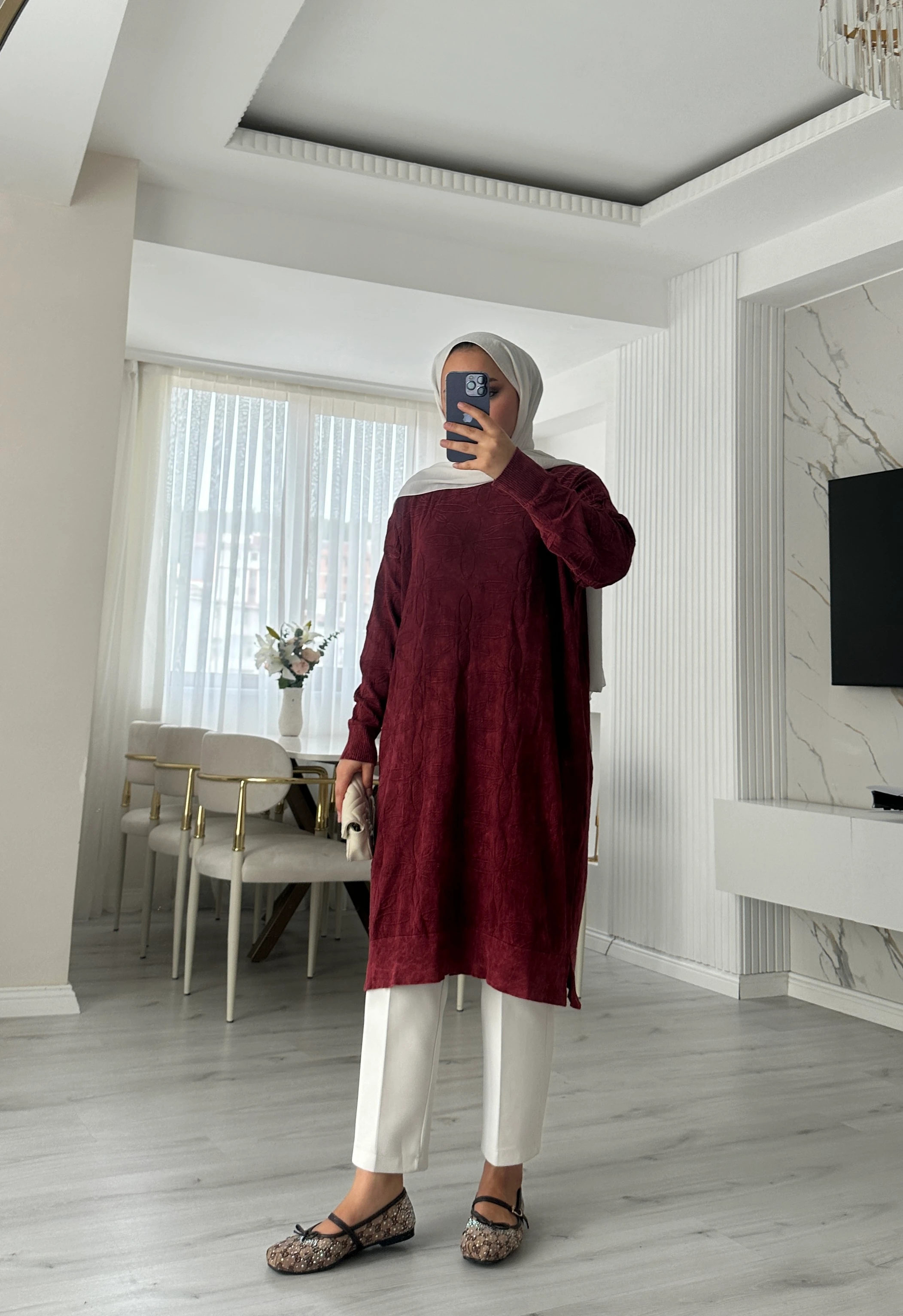 Neva Büyük Beden  Tunik - Bordo