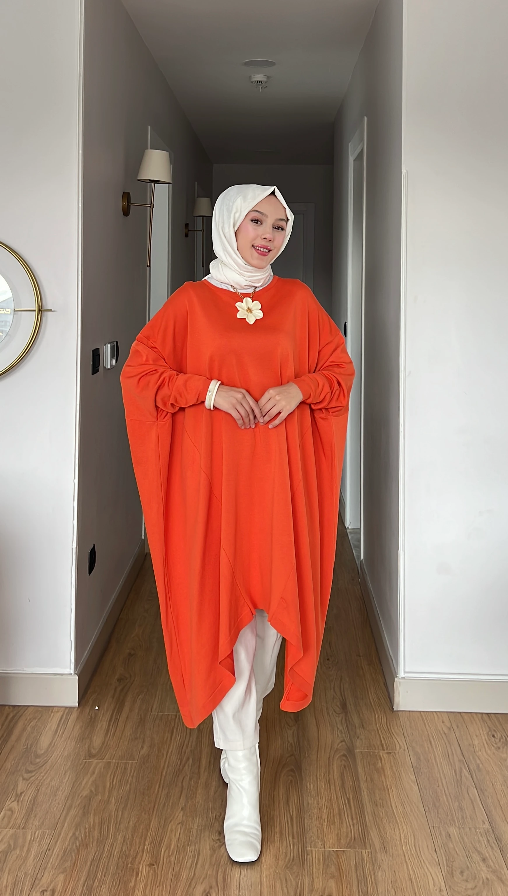 Büyük Beden Merserize Tunik - Portakal