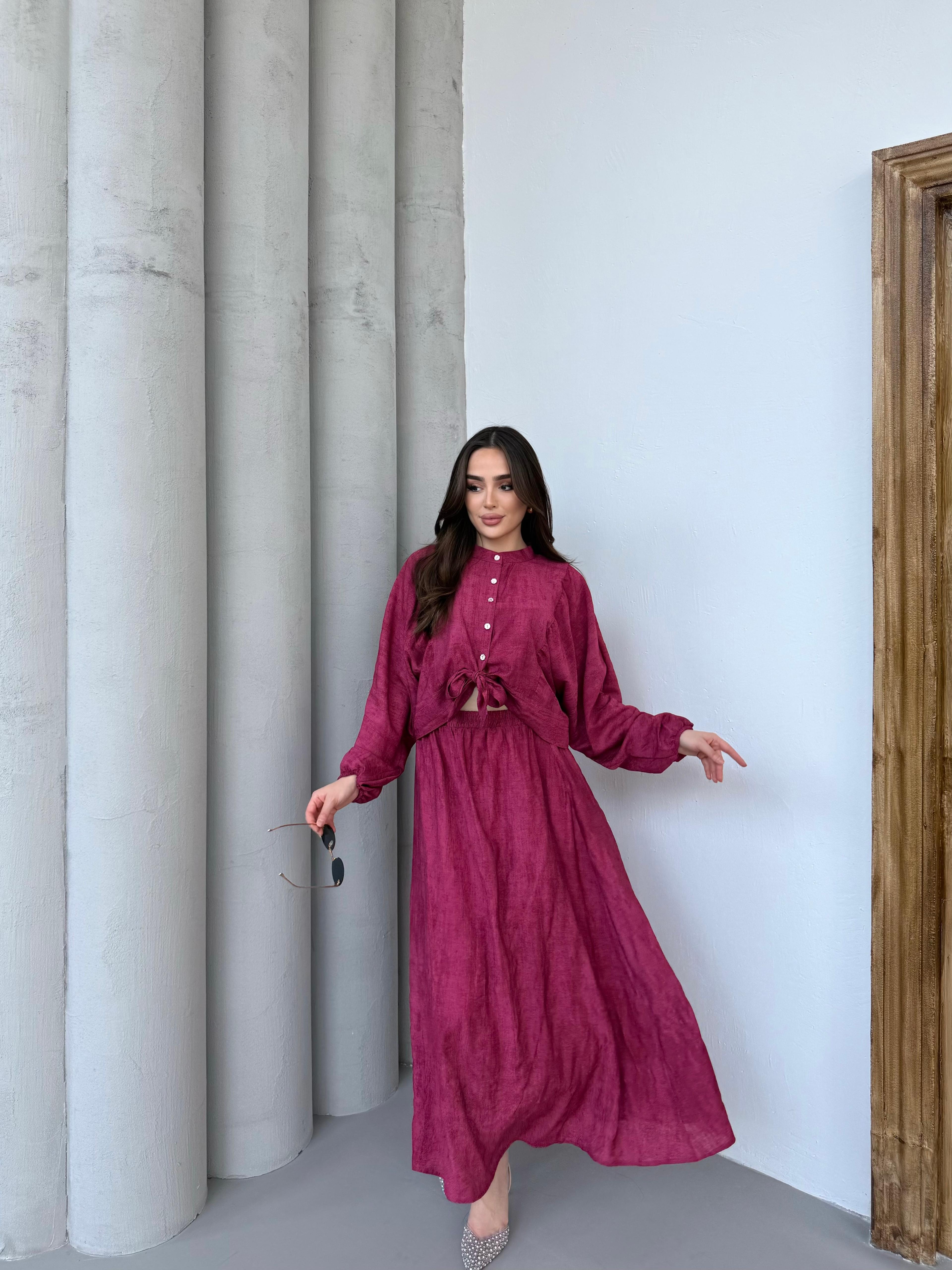 Zülal Bağlamalı Etekli Takım - Bordo