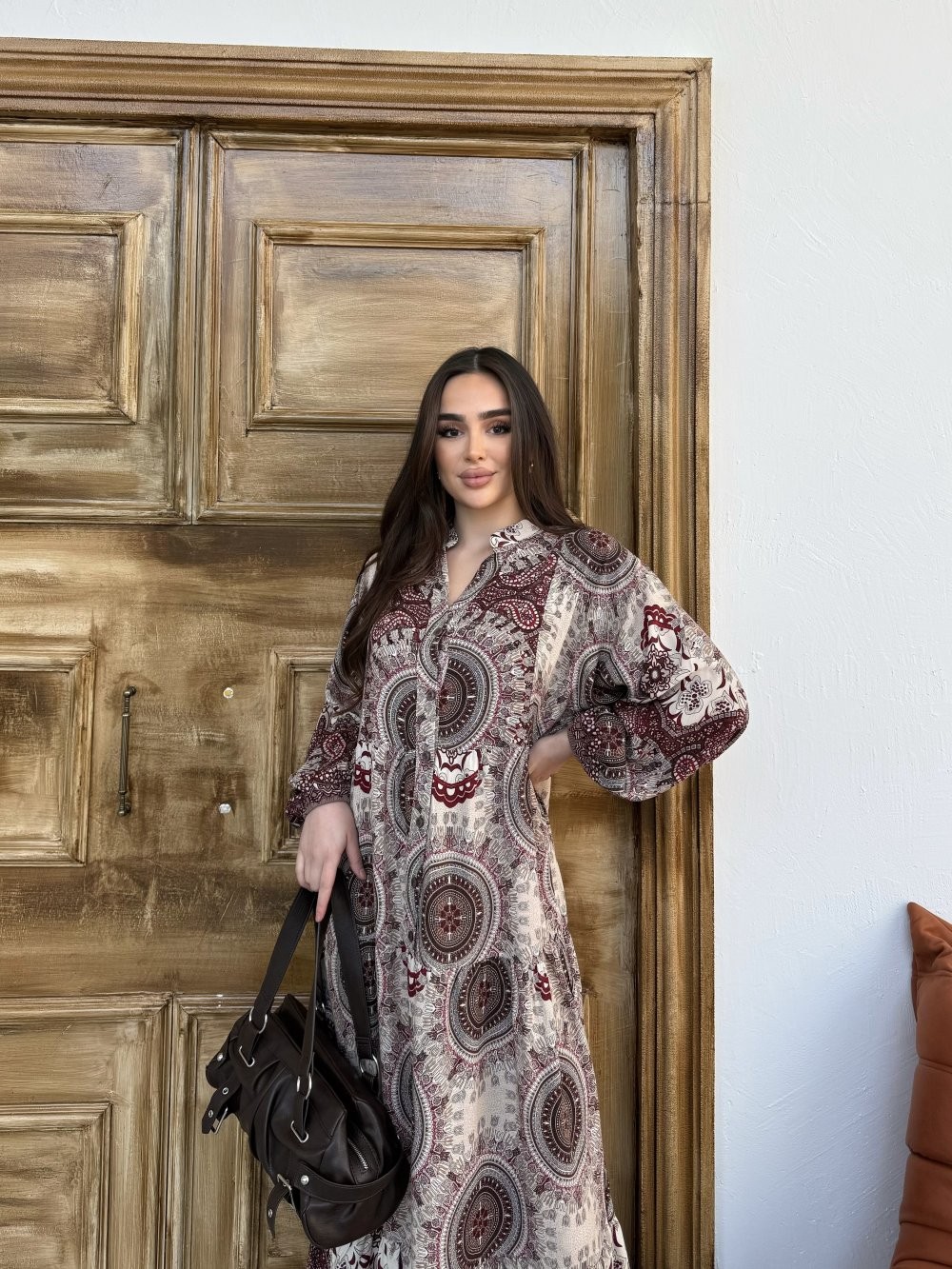 Sahra Elbise Bordo Taş