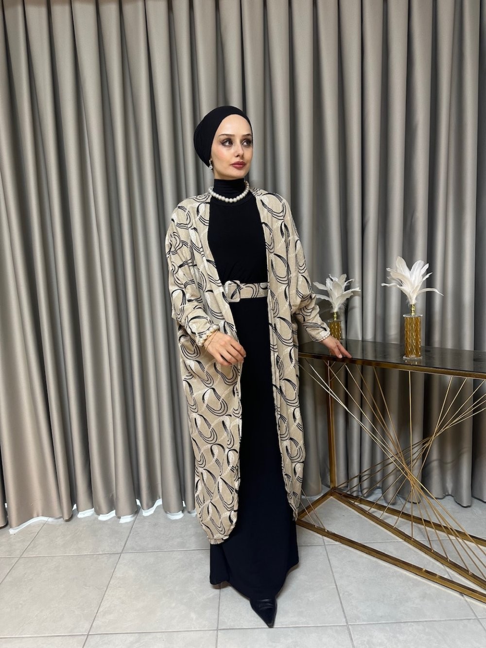 Modern Desen Abaya Elbise Vizon
