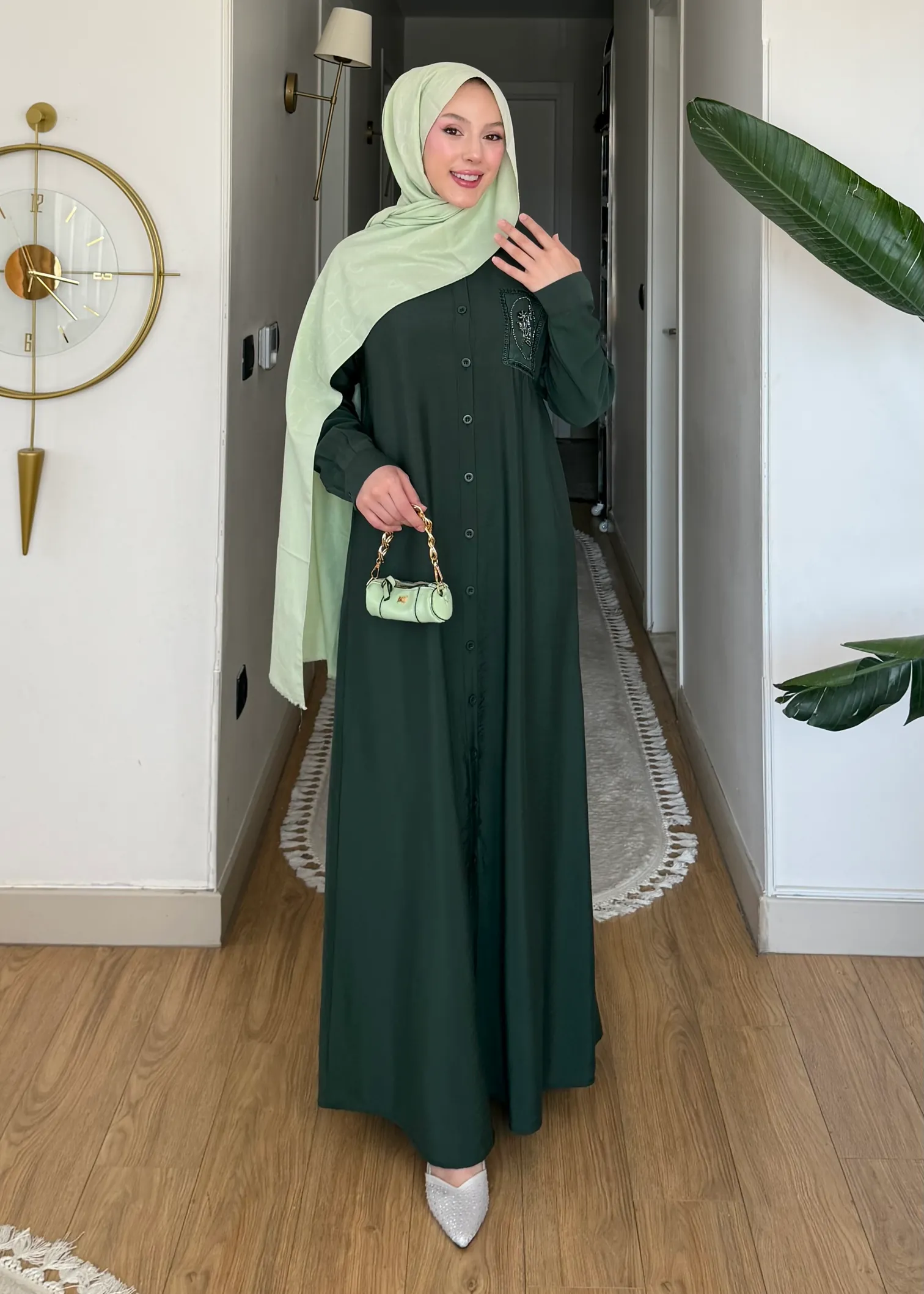 Merva İşlemeli Gömlek Elbise