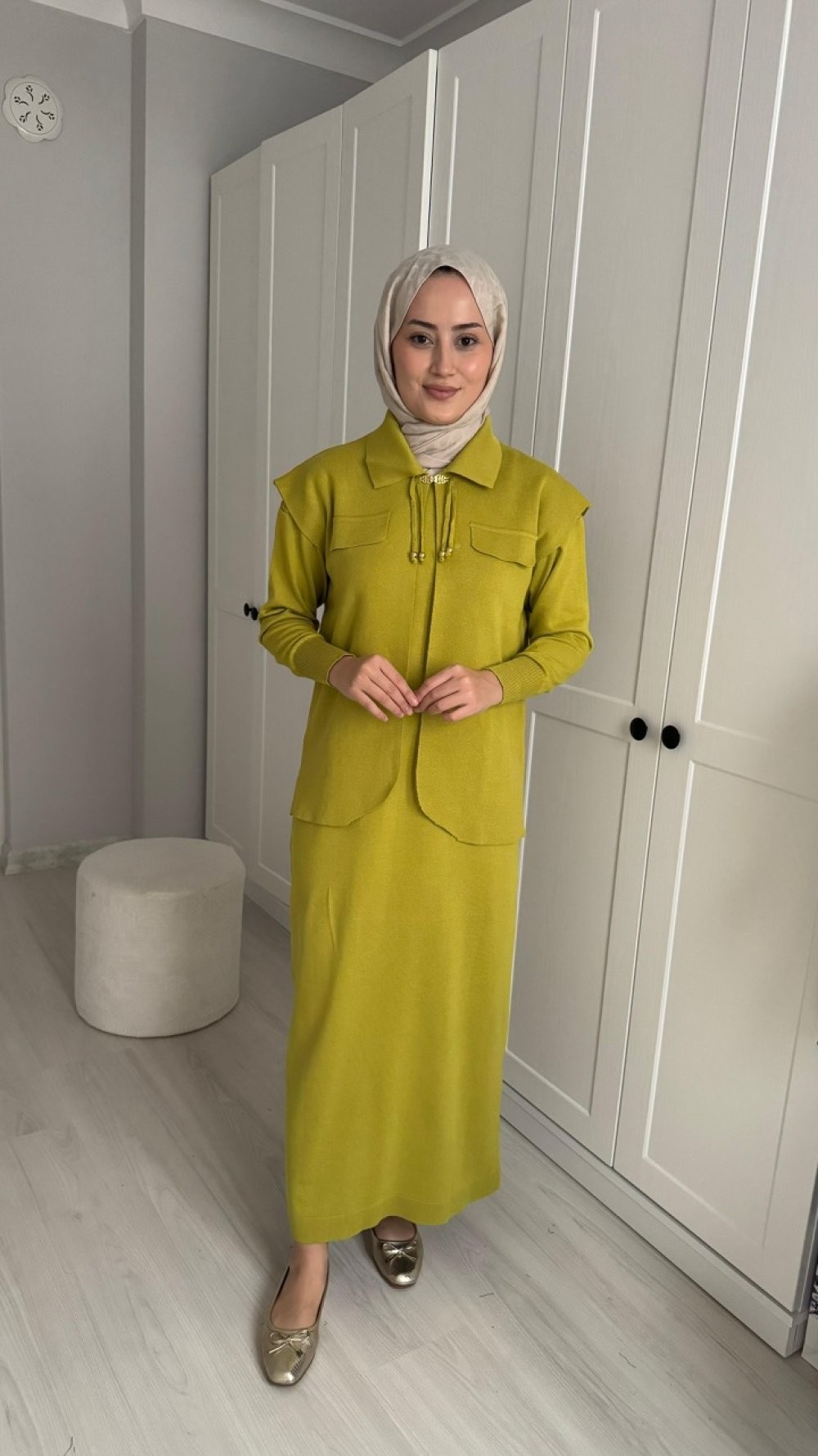 Sevgi Triko Elbise Yağ Yeşili