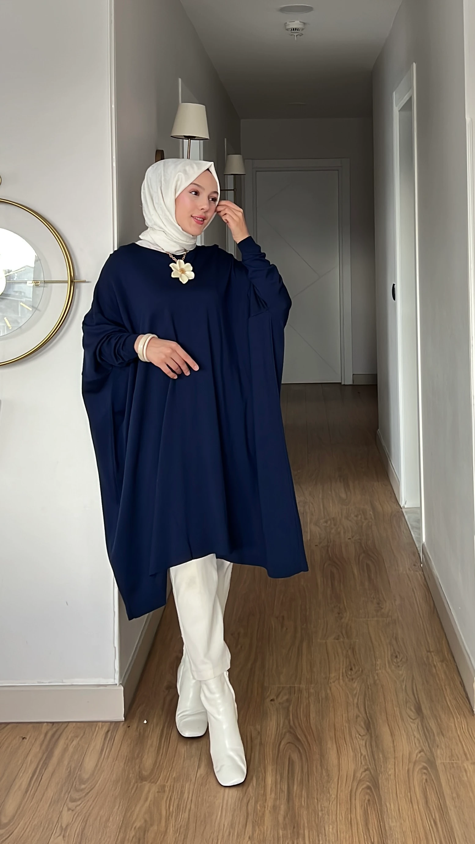 Büyük Beden Merserize Tunik - Lacivert