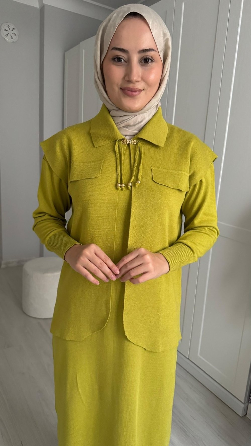Sevgi Triko Elbise Yağ Yeşili