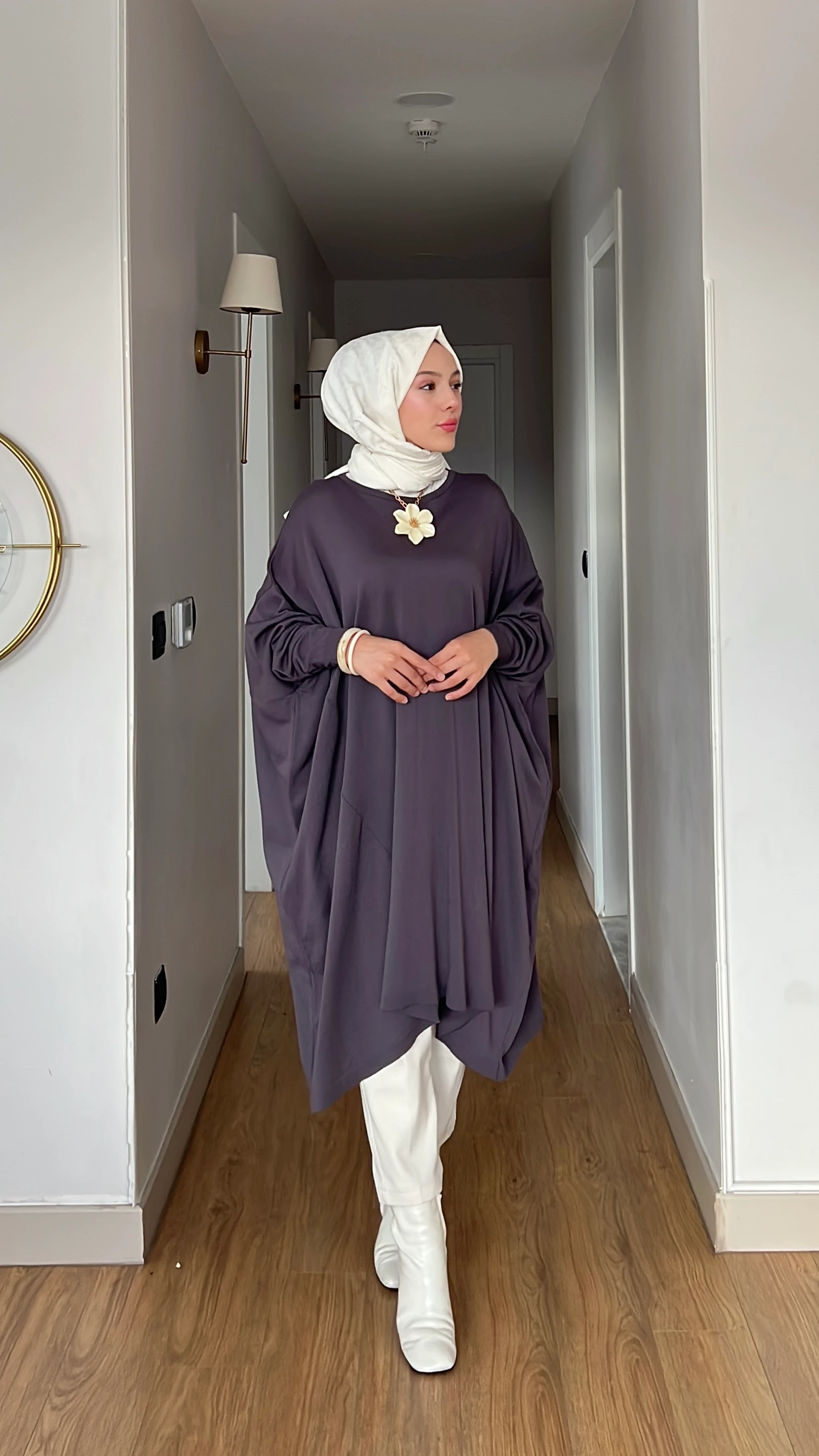 Büyük Beden Merserize Tunik - Füme