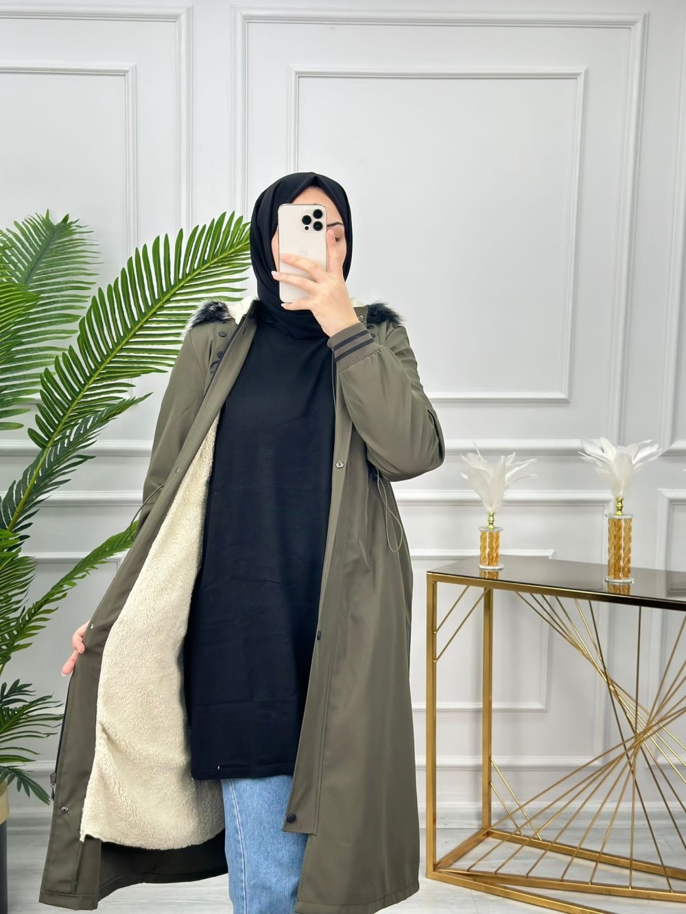 Kürklü Parka Haki