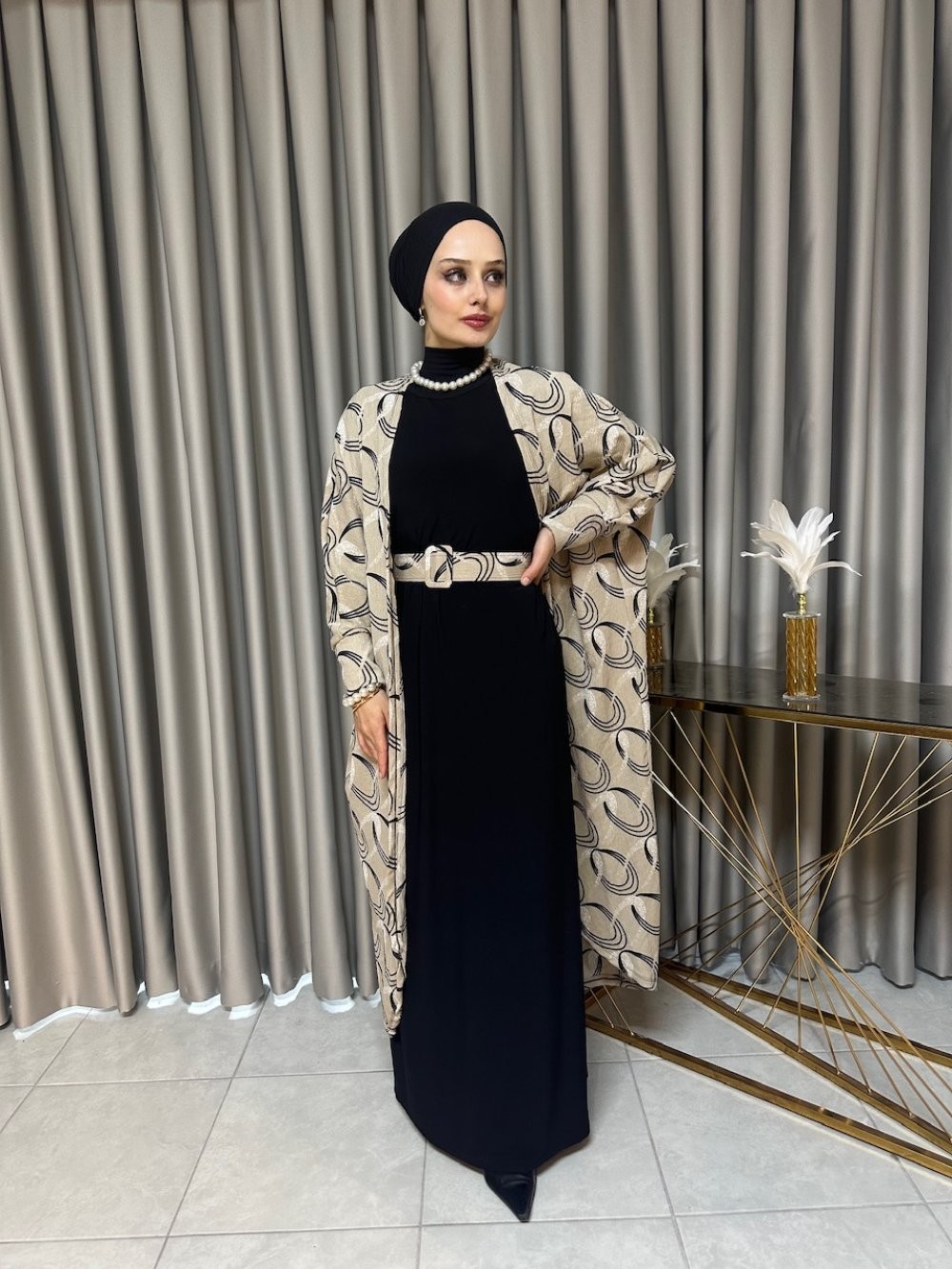 Modern Desen Abaya Elbise Vizon