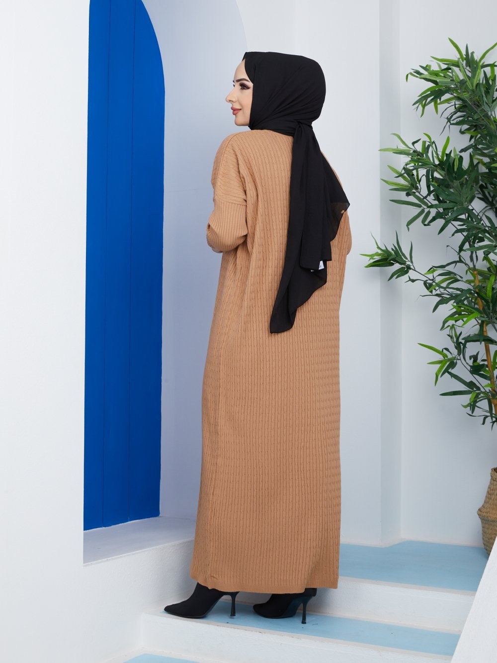 Triko Örgülü Elbise Camel