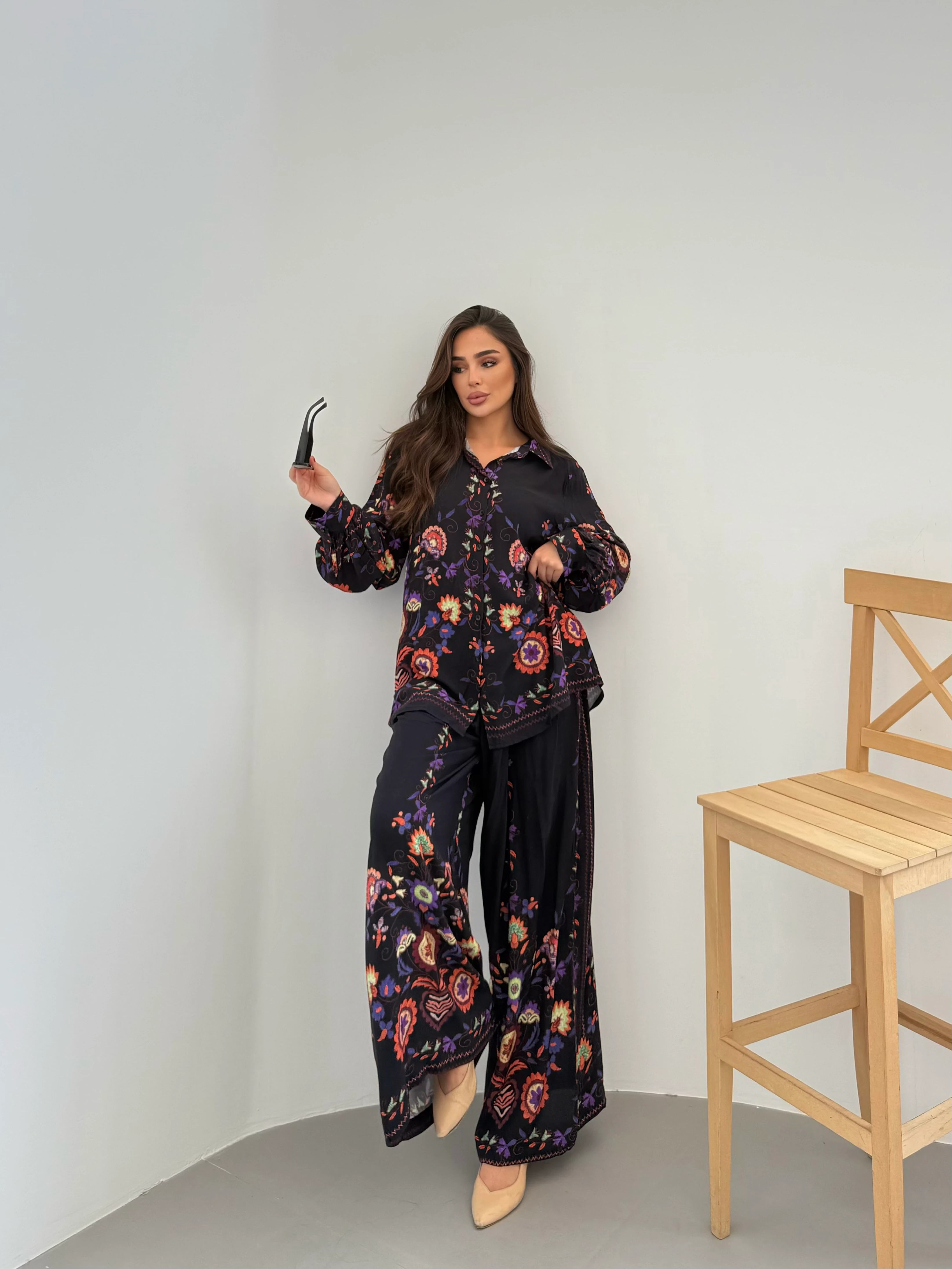 Nida Gömlek Pantolon Takım - Siyah