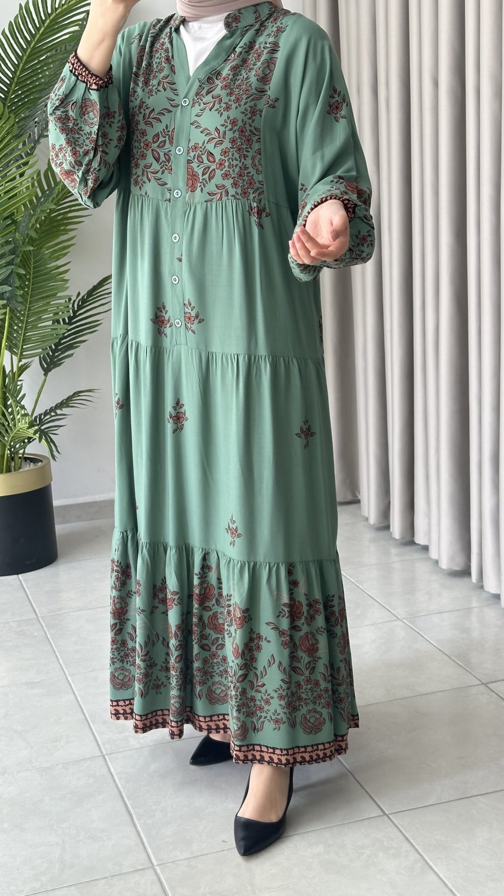 Tuba Viskon Elbise Mint Yeşili