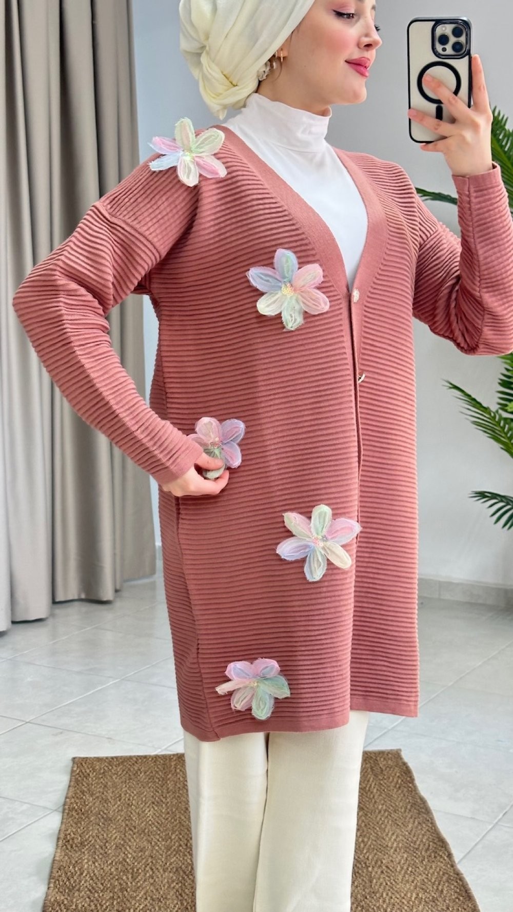 Çiçek Hırka Pembe