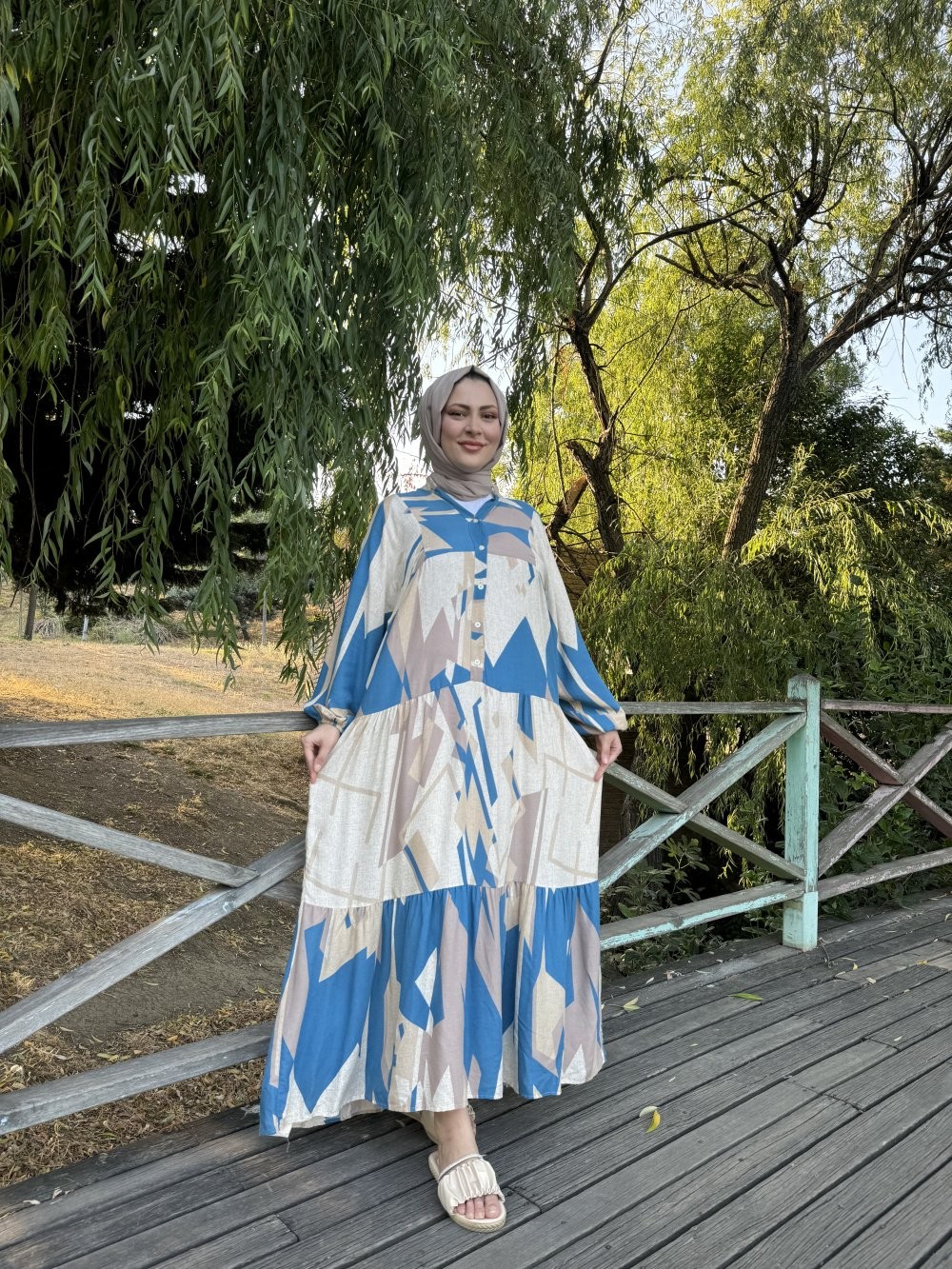 Burcu Viskon Elbise Mavi