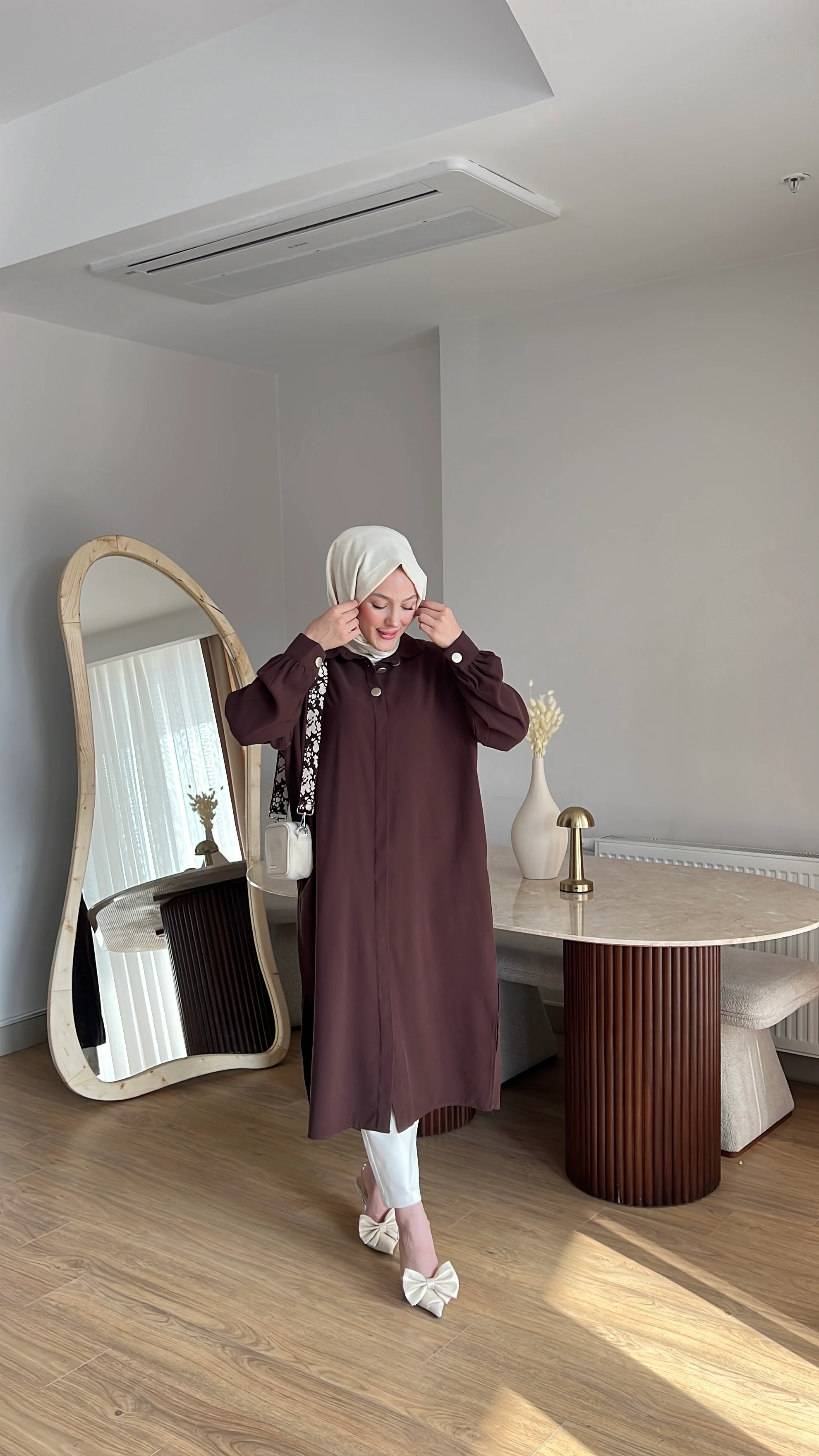 Oversize Button Kap - Kahverengi