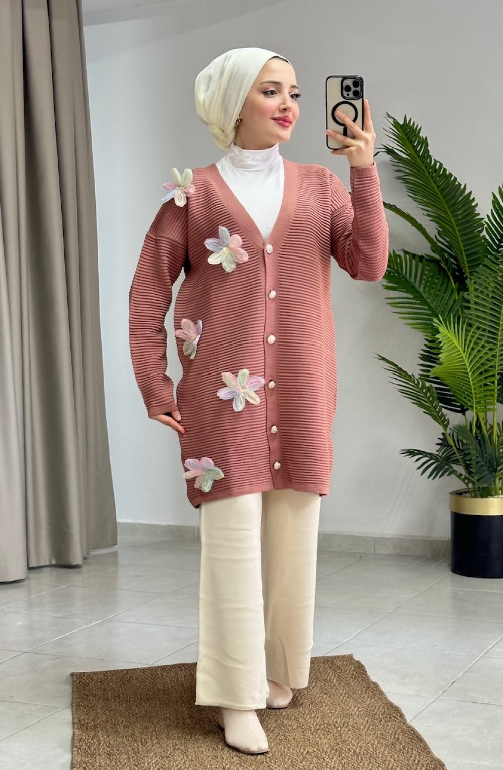 Çiçek Hırka Pembe