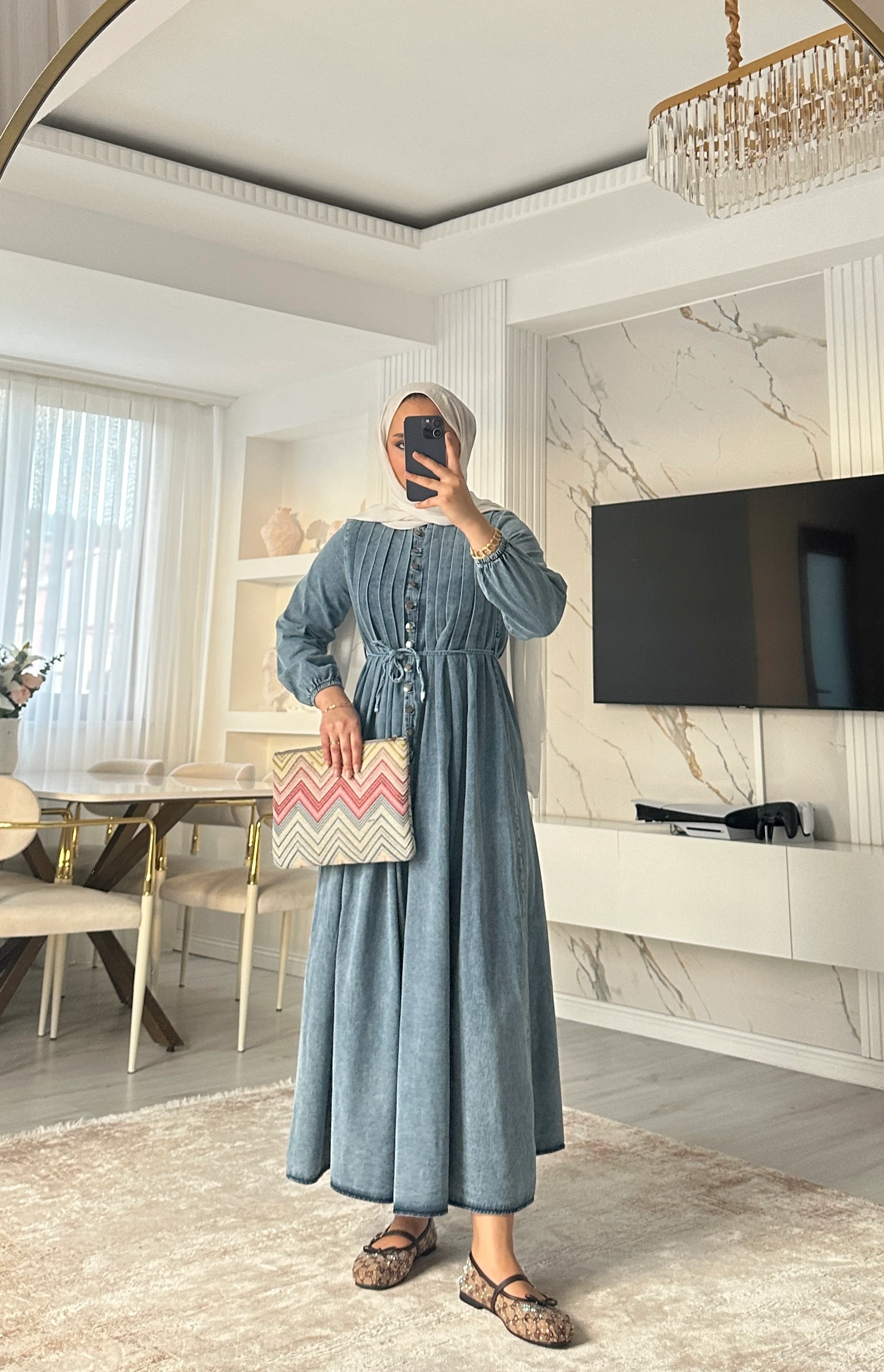 Peyda Denim Kot Elbise - Buz Mavisi