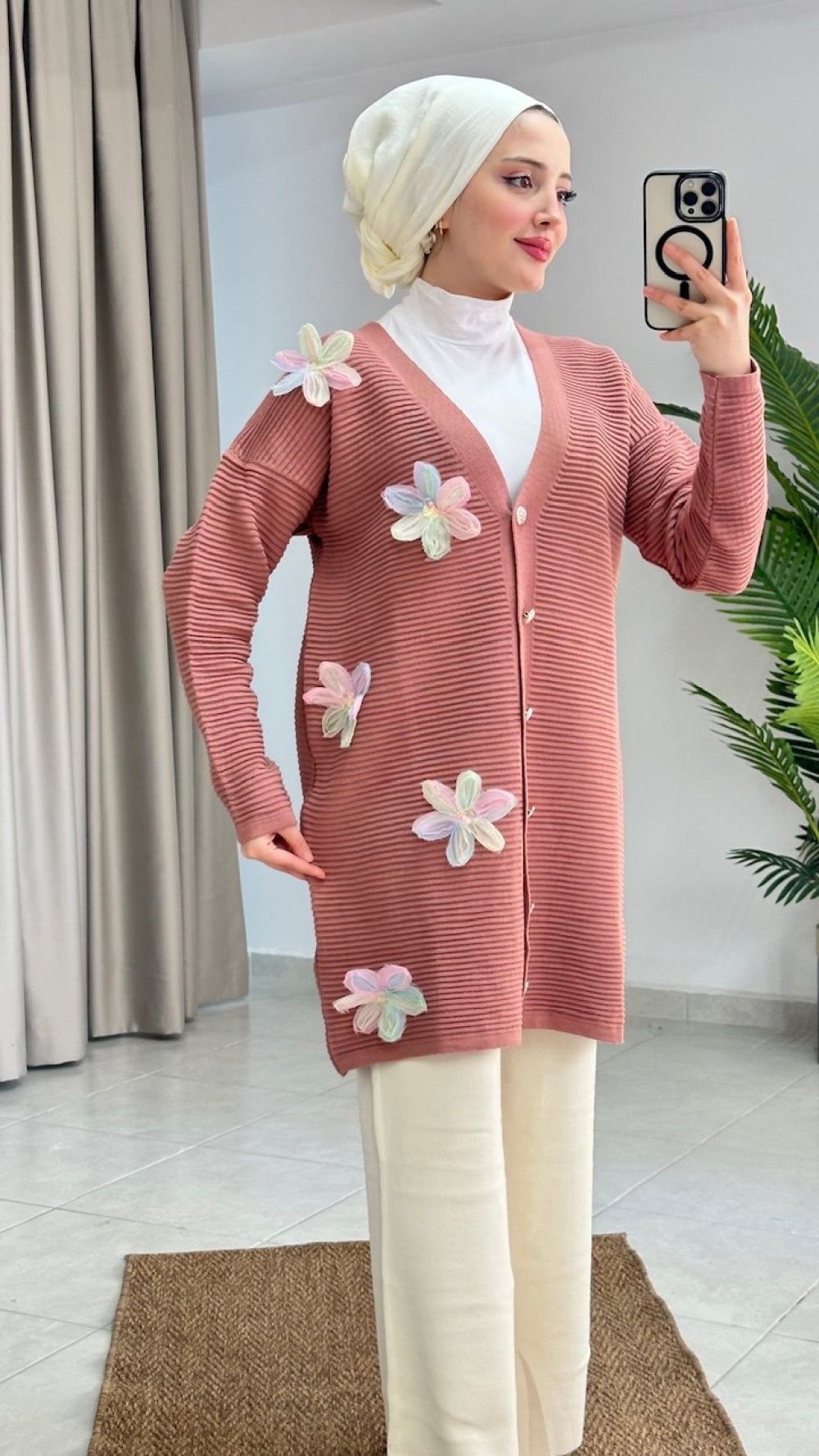 Çiçek Hırka Pembe