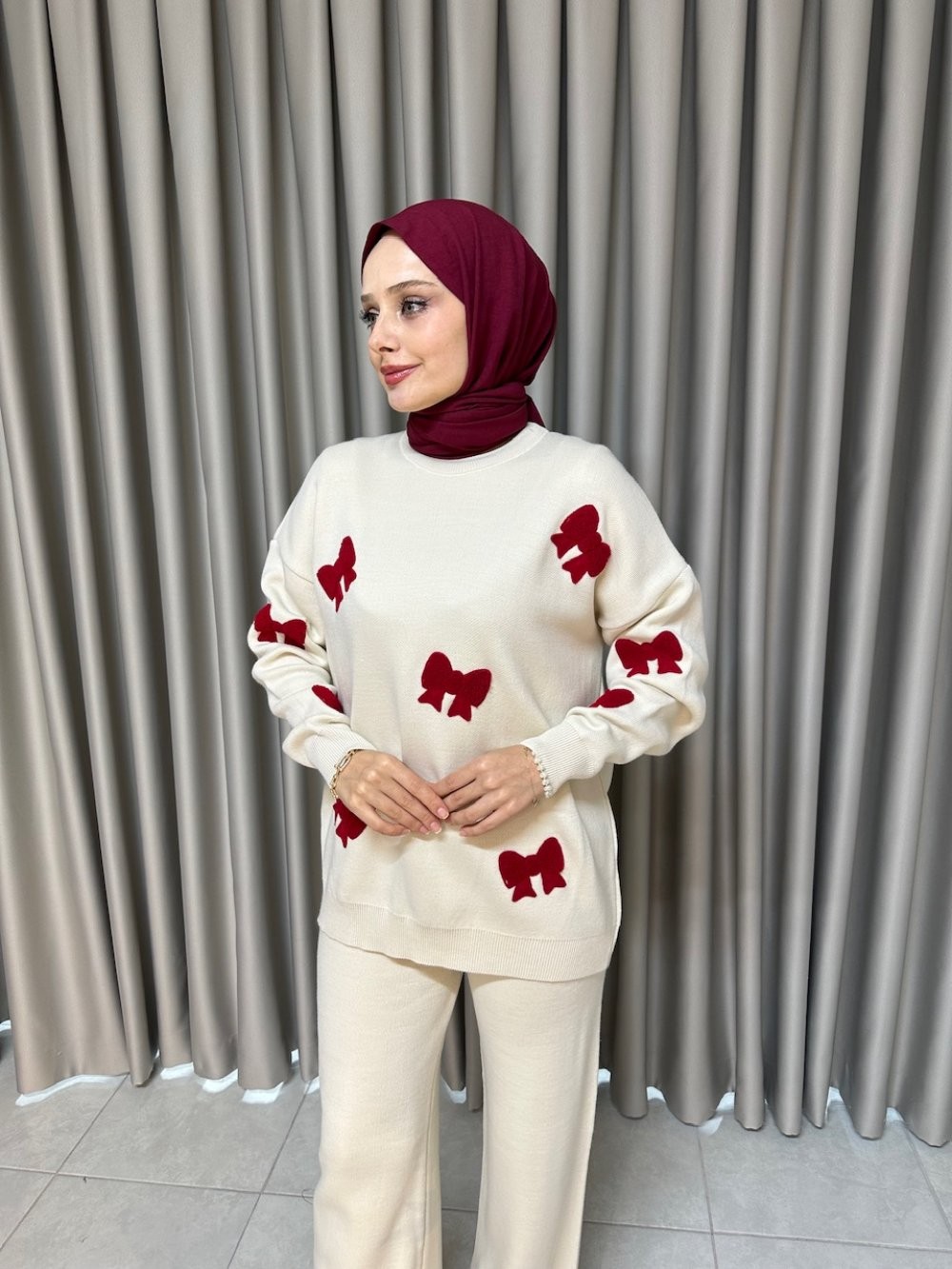 Hilal Triko Takım Bordo Bej