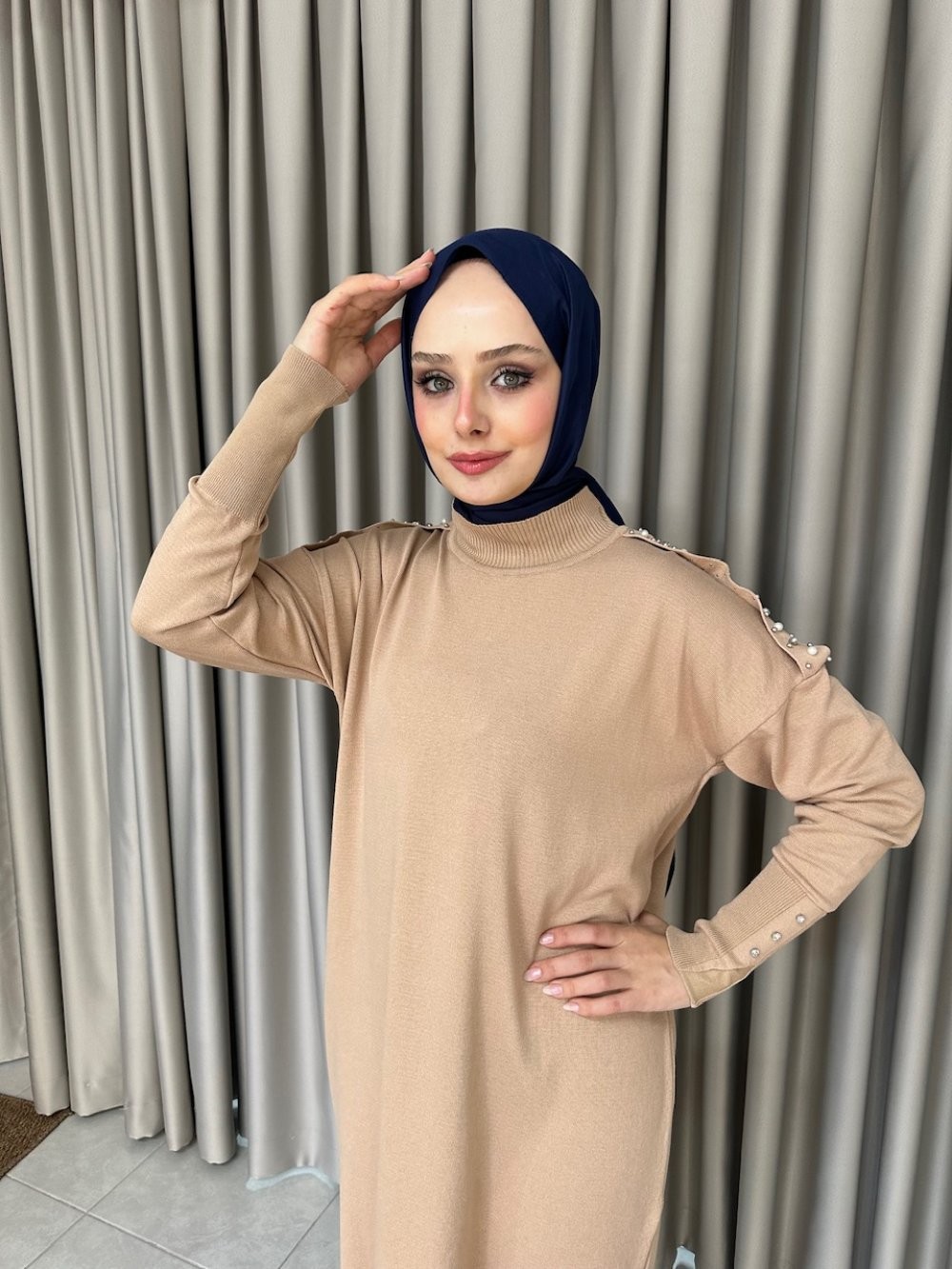Lina Triko Elbise Camel