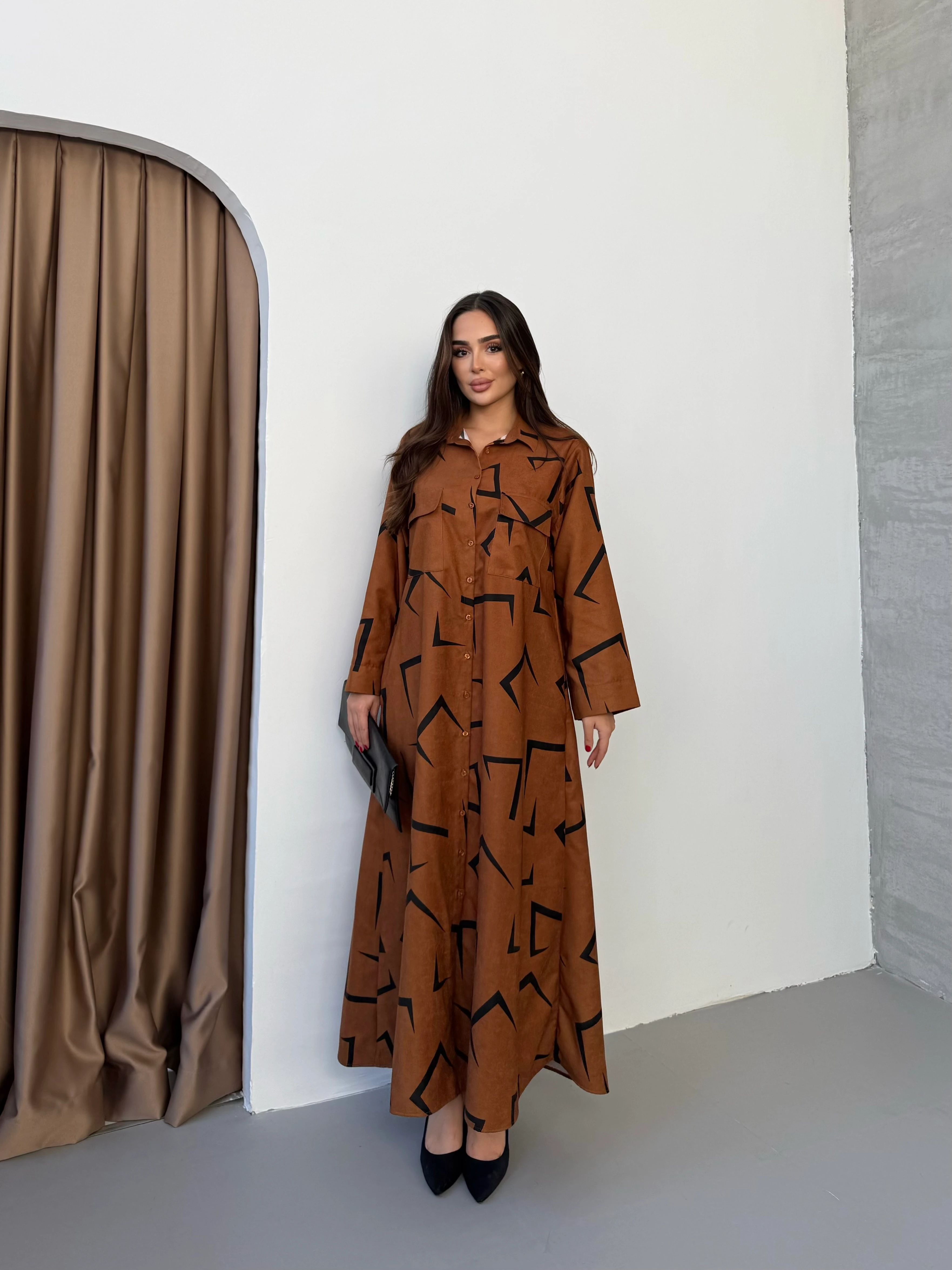 Süet Elbise Boydan Düğmeli