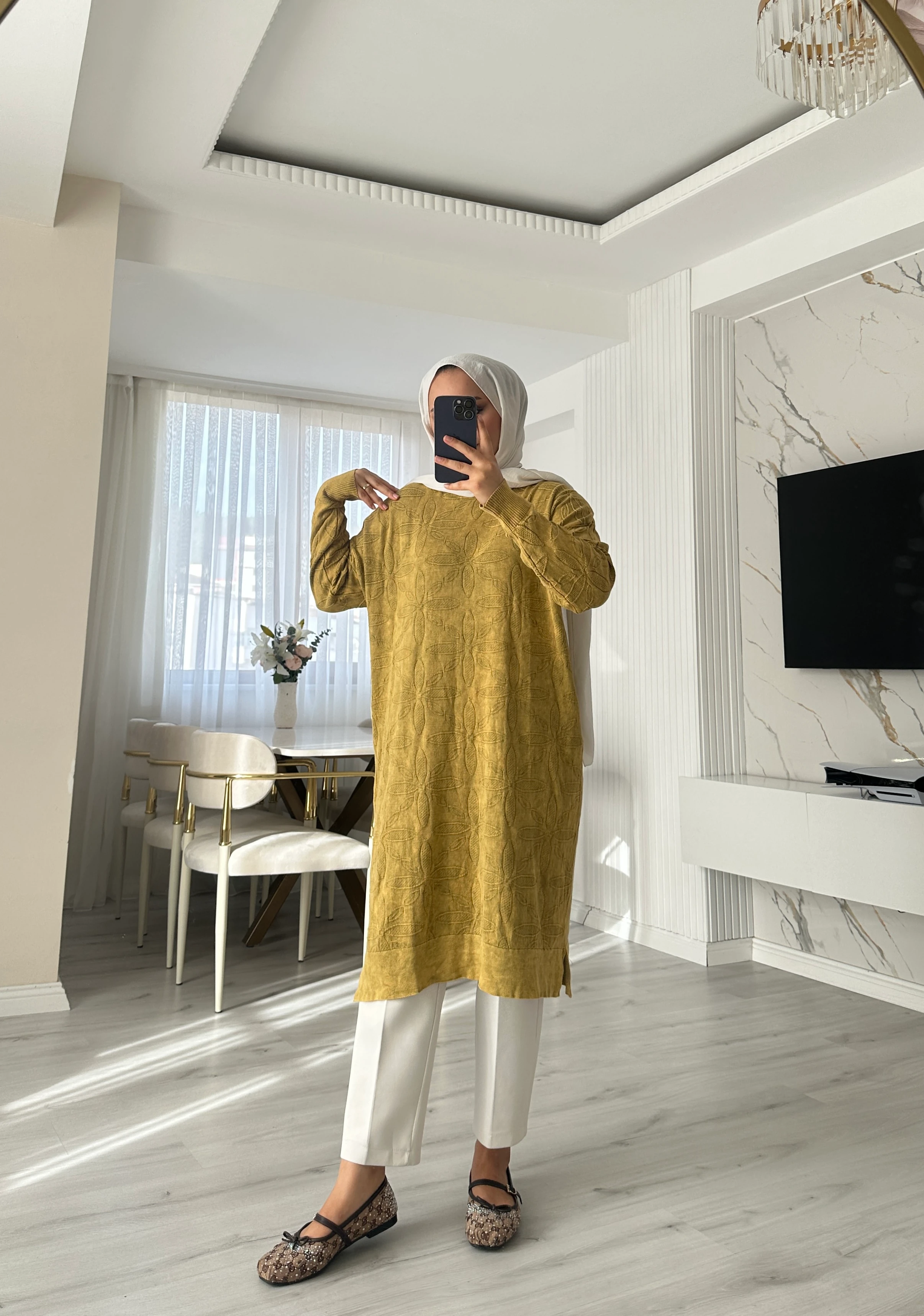 Neva Büyük Beden  Tunik - Hardal