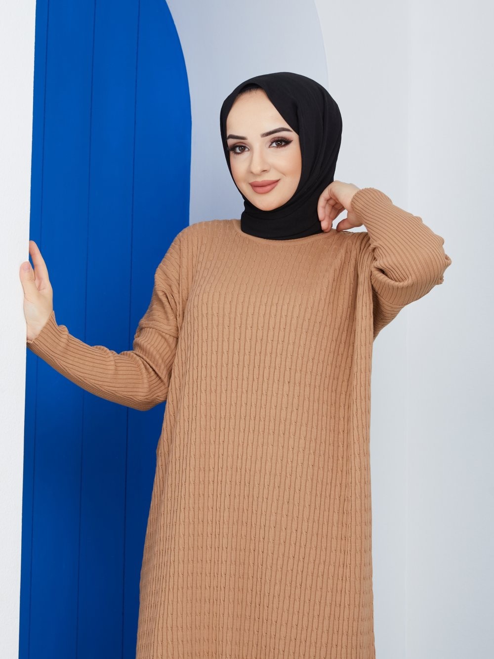 Triko Örgülü Elbise Camel