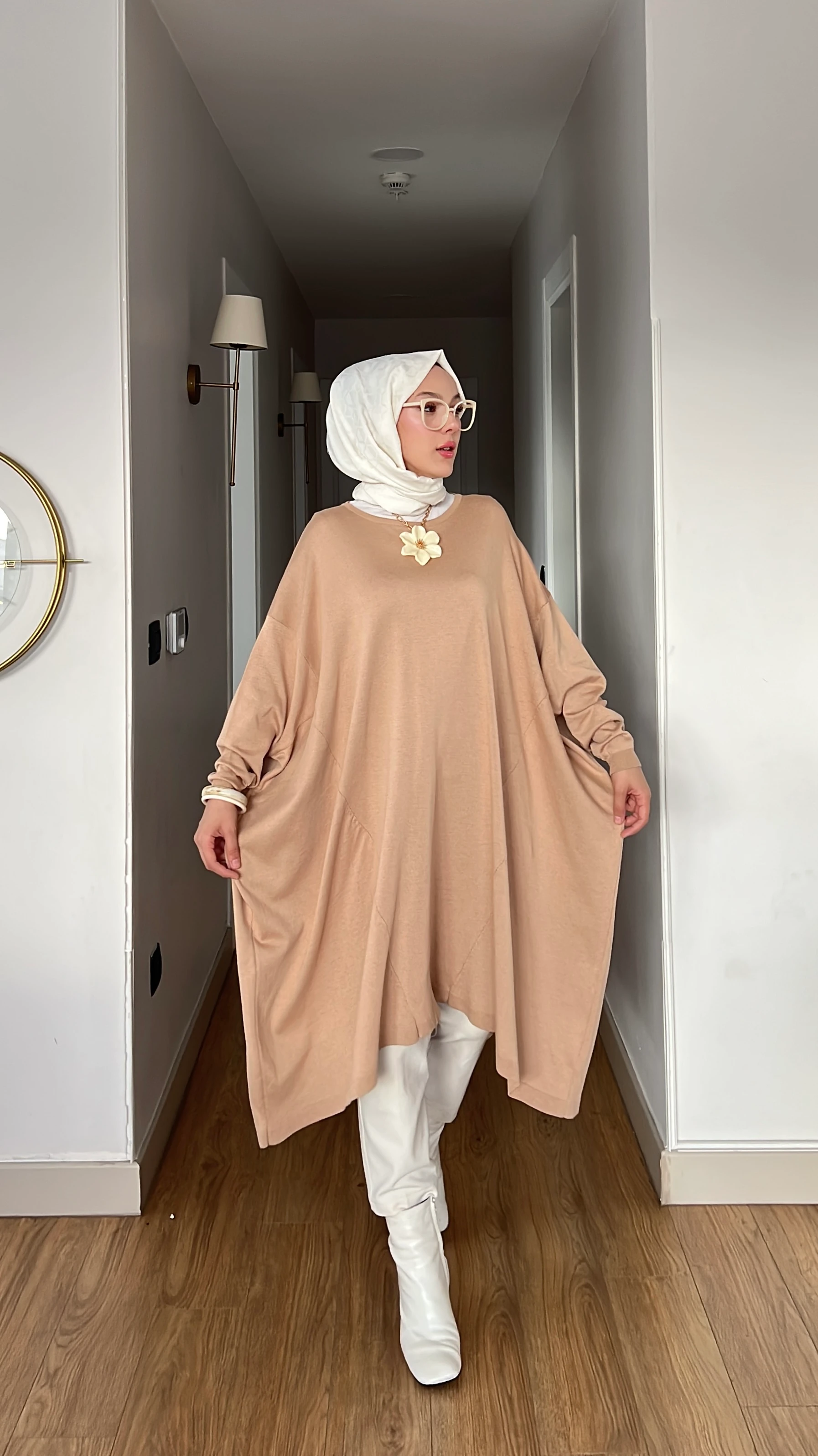 Büyük Beden Merserize Tunik - Sütlü Kahve